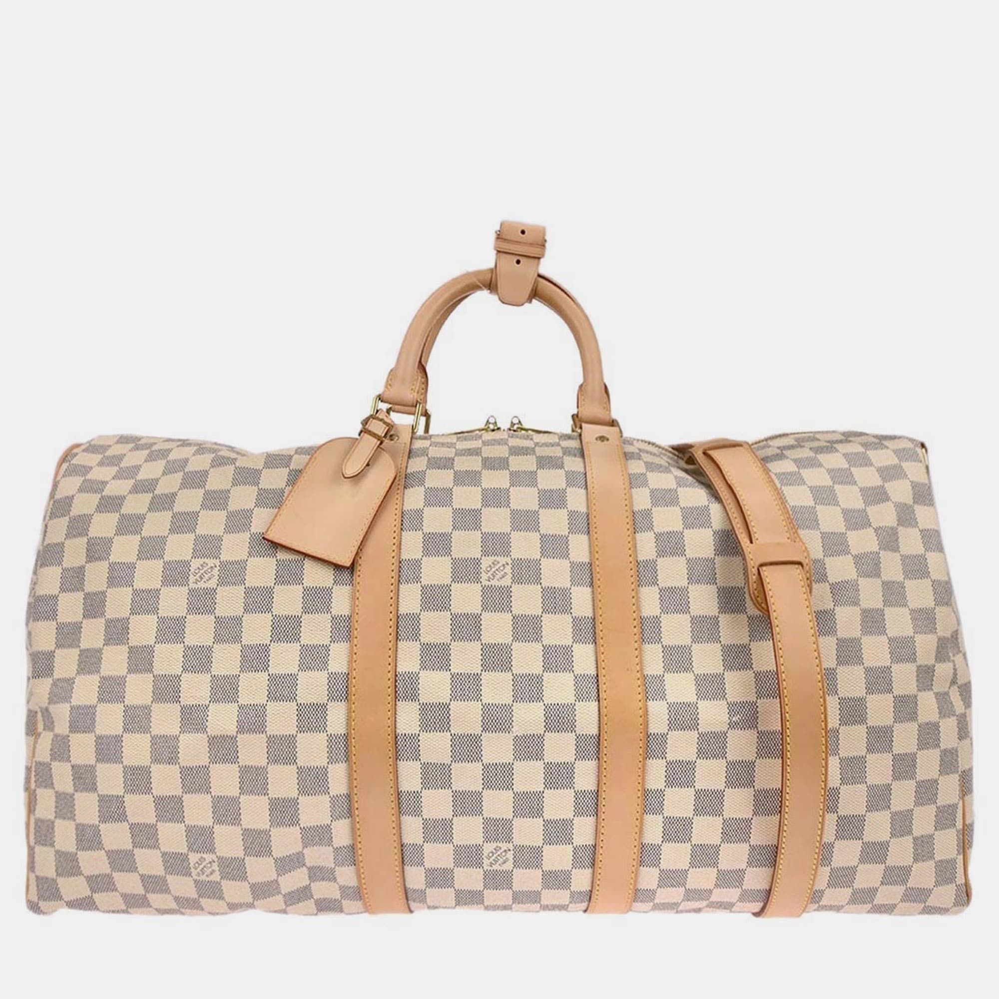 Louis Vuitton Damier Azur Keepall Bandouliere 55 Duffle Bag