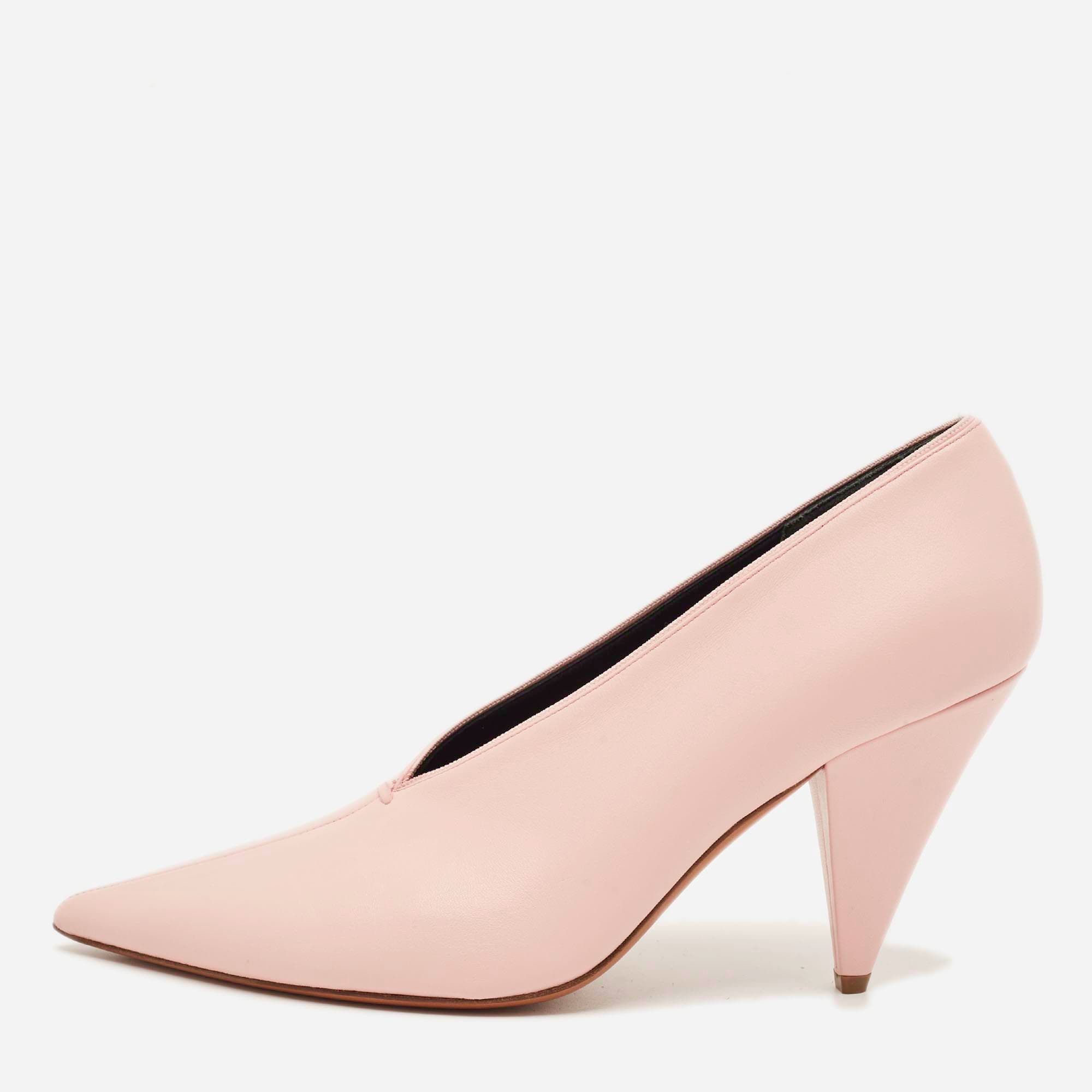 Celine Size 39 Pink Leather V Neck Nappa Pumps