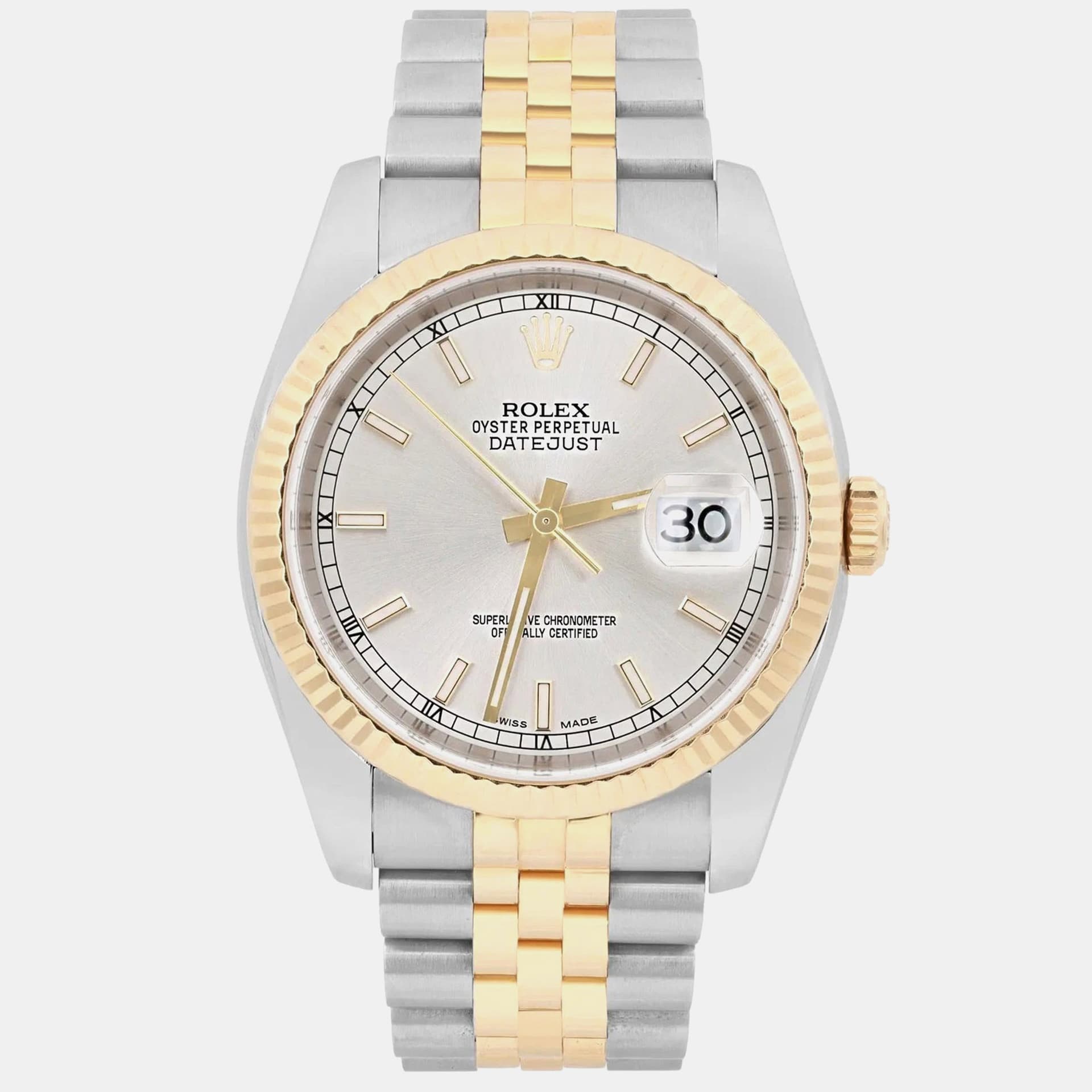 Rolex Datejust 116233 Silver 18K Yellow Gold, Stainless Steel Automatic Men's Wristwatch 36mm