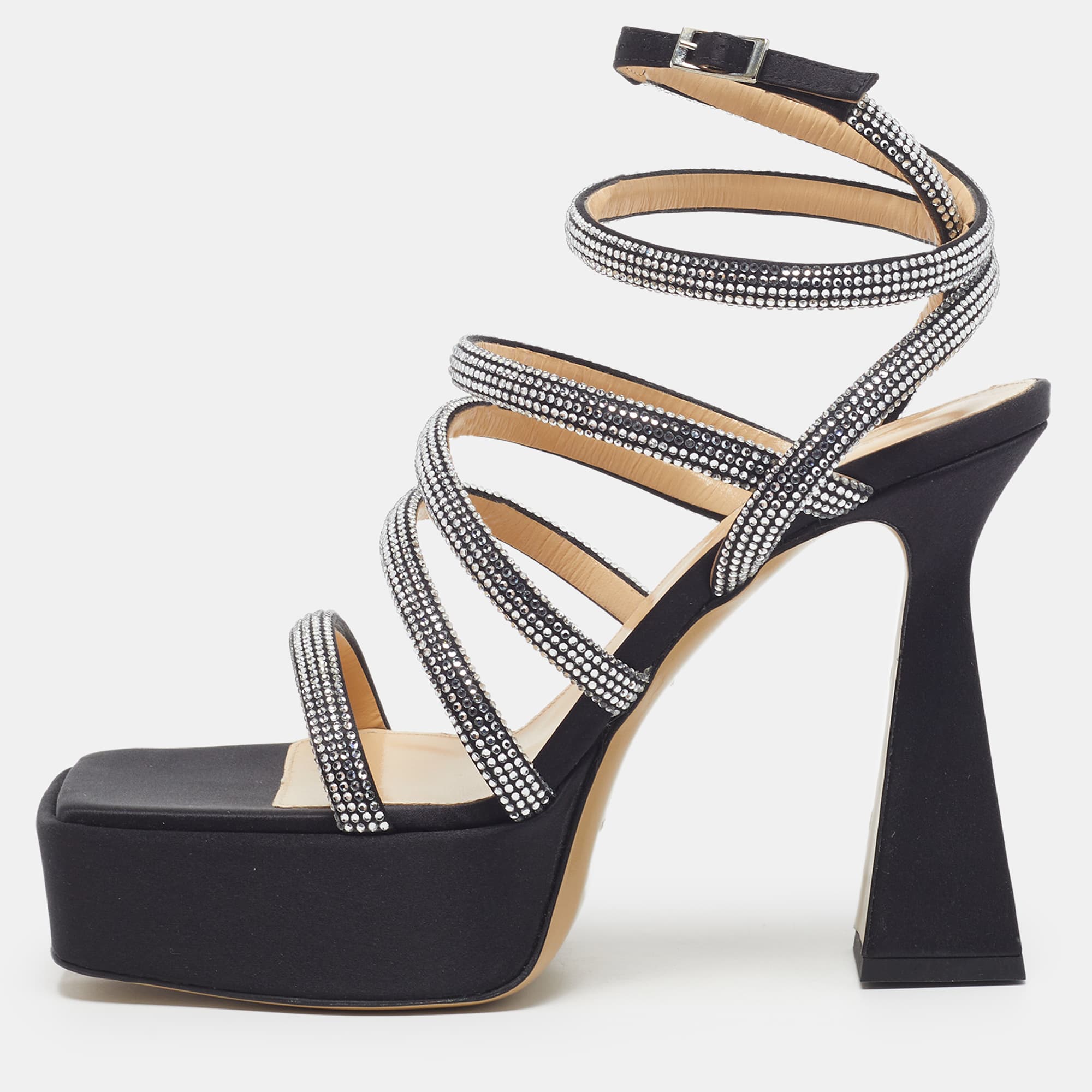 Mach & Mach Sydney Crystal Embellished Size 41 Black Satin Platform Sandals