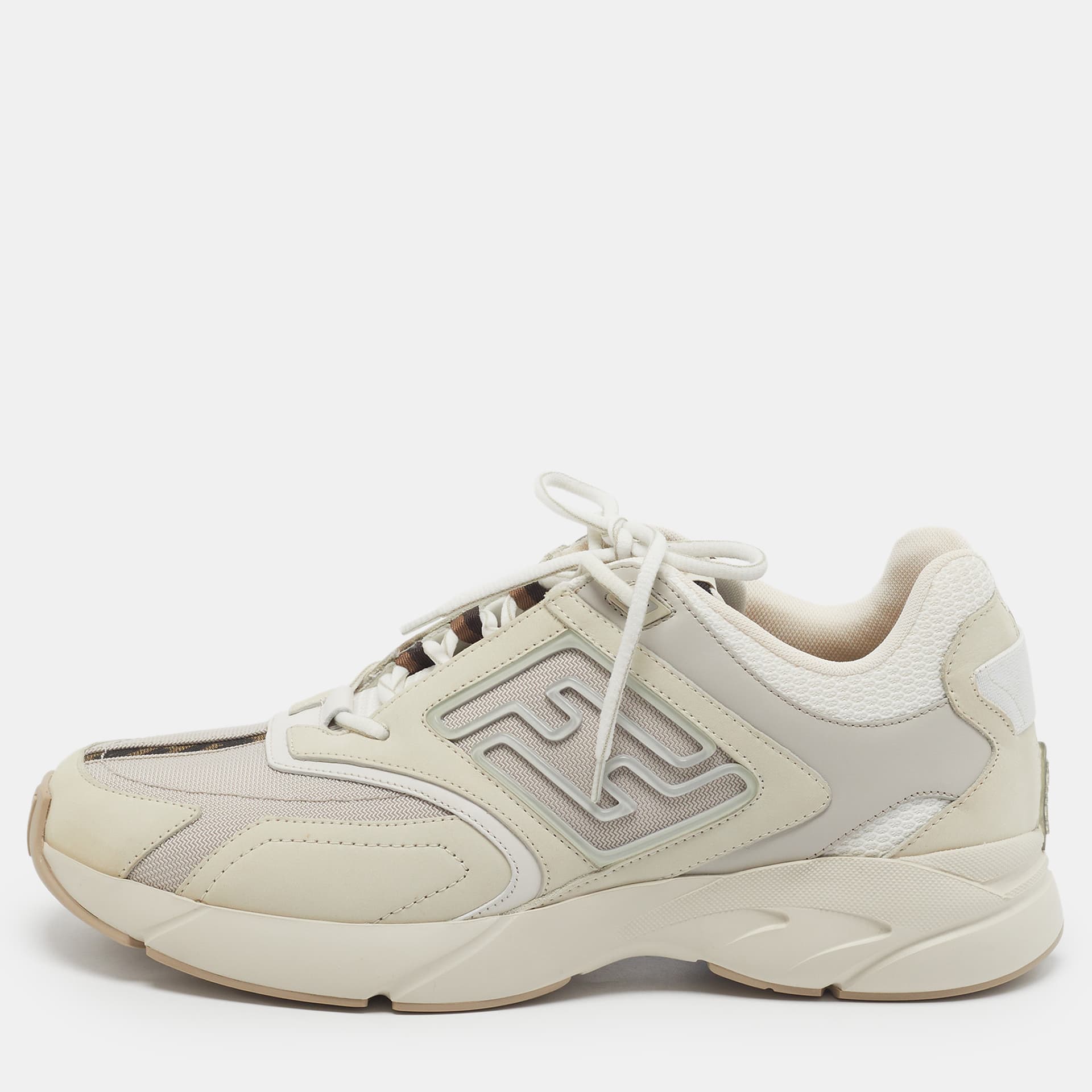 Fendi Faster Size 43 Tricolor Canvas and Nubuck Leather Low Top Sneakers