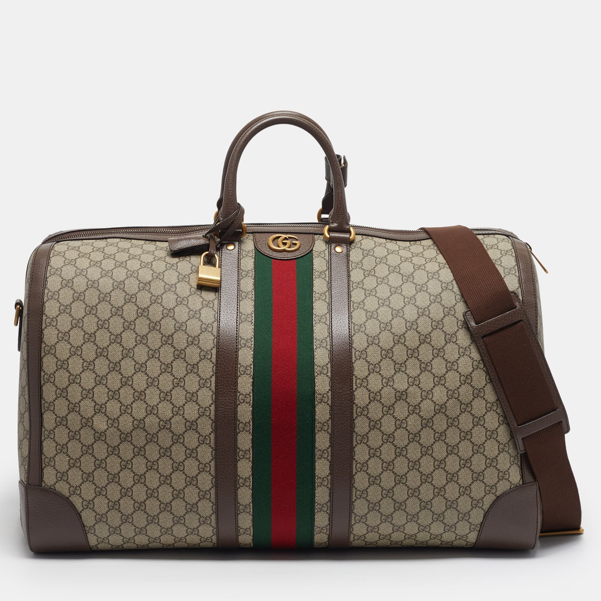 Gucci Savoy Beige/Brown GG Supreme Canvas and Leather Duffel Bag