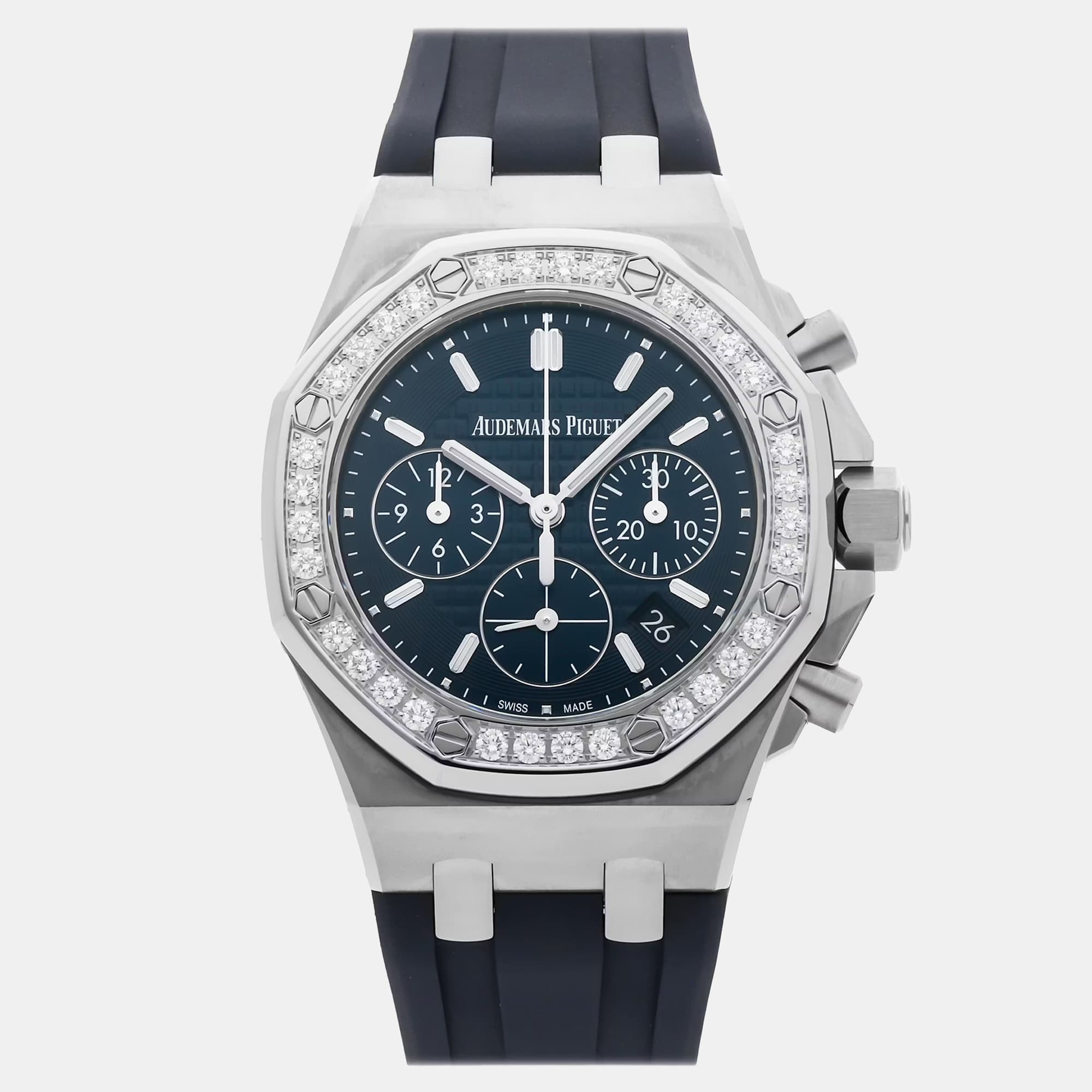 Audemars Piguet Royal Oak Offshore 26231ST.ZZ.D027CA.01 Blue Stainless Steel Diamonds Automatic Men Wristwatch 37mm