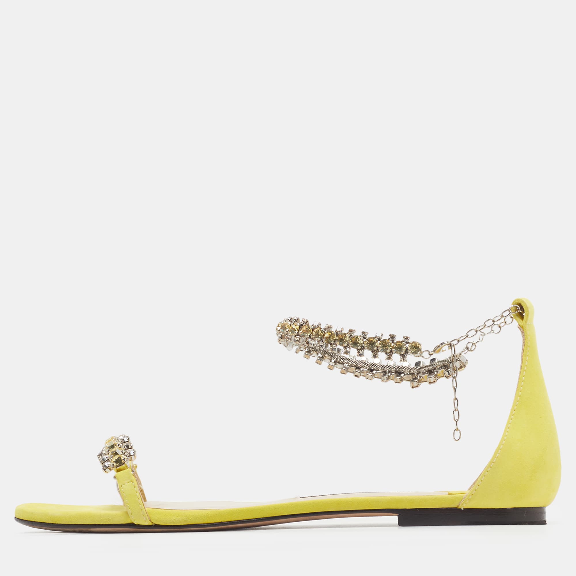 Jimmy Choo Shiloh Size 39 Yellow Suede Ankle Strap Sandals
