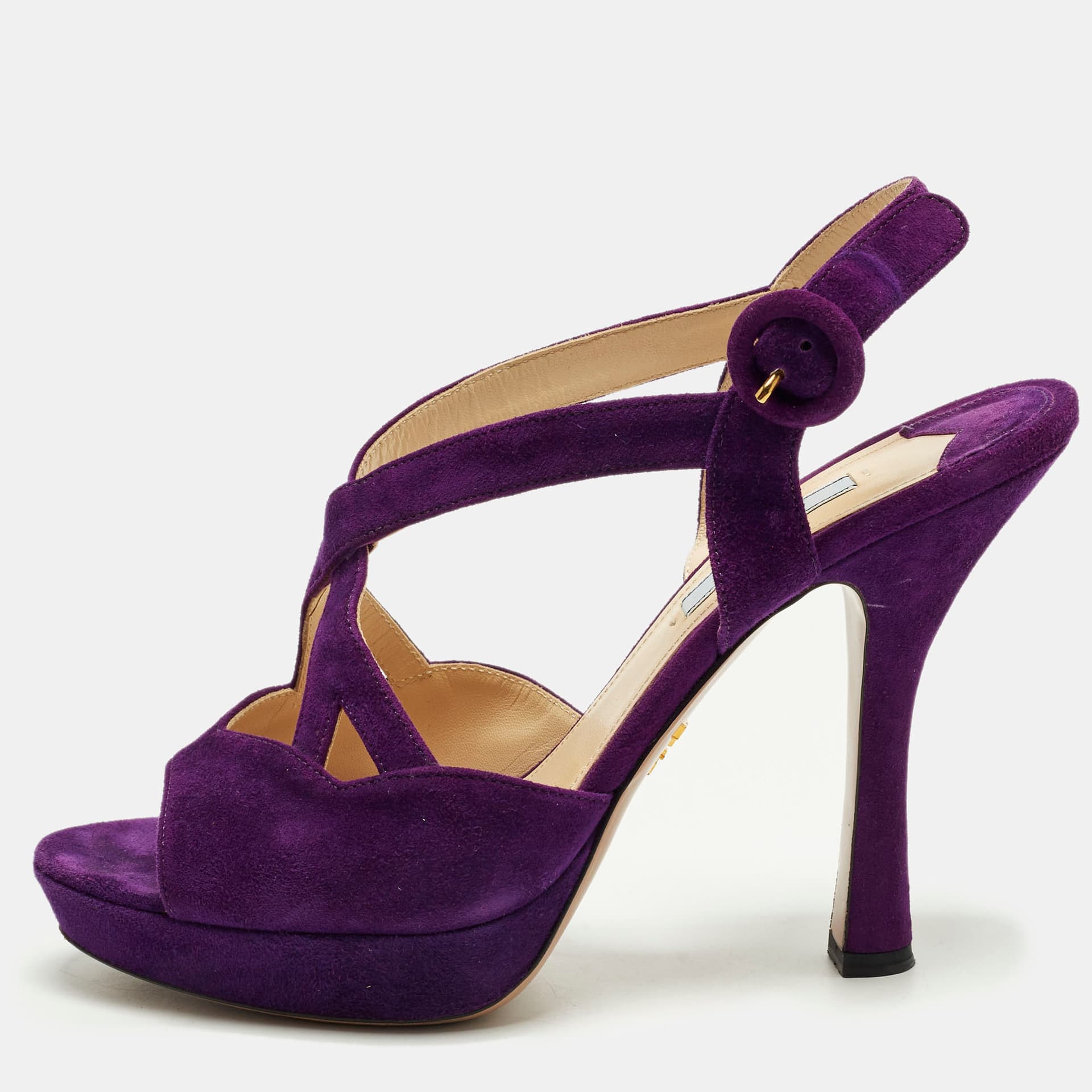 Prada Size 40 Purple Suede Platform Ankle Strap Sandals