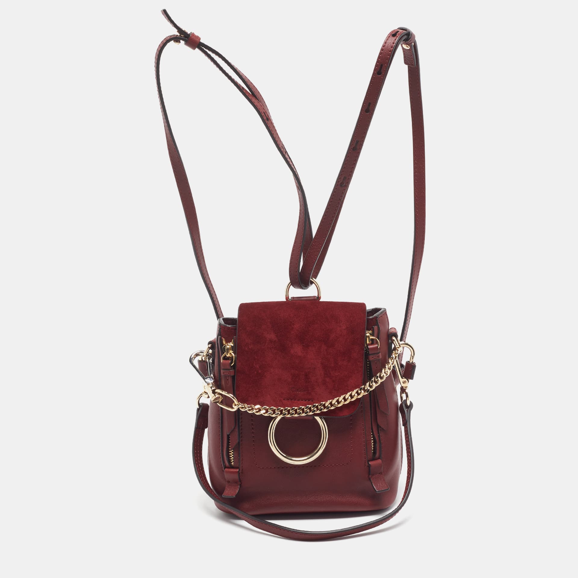 Chloe Faye Daye Mini Burgundy Leather and Suede Backpack