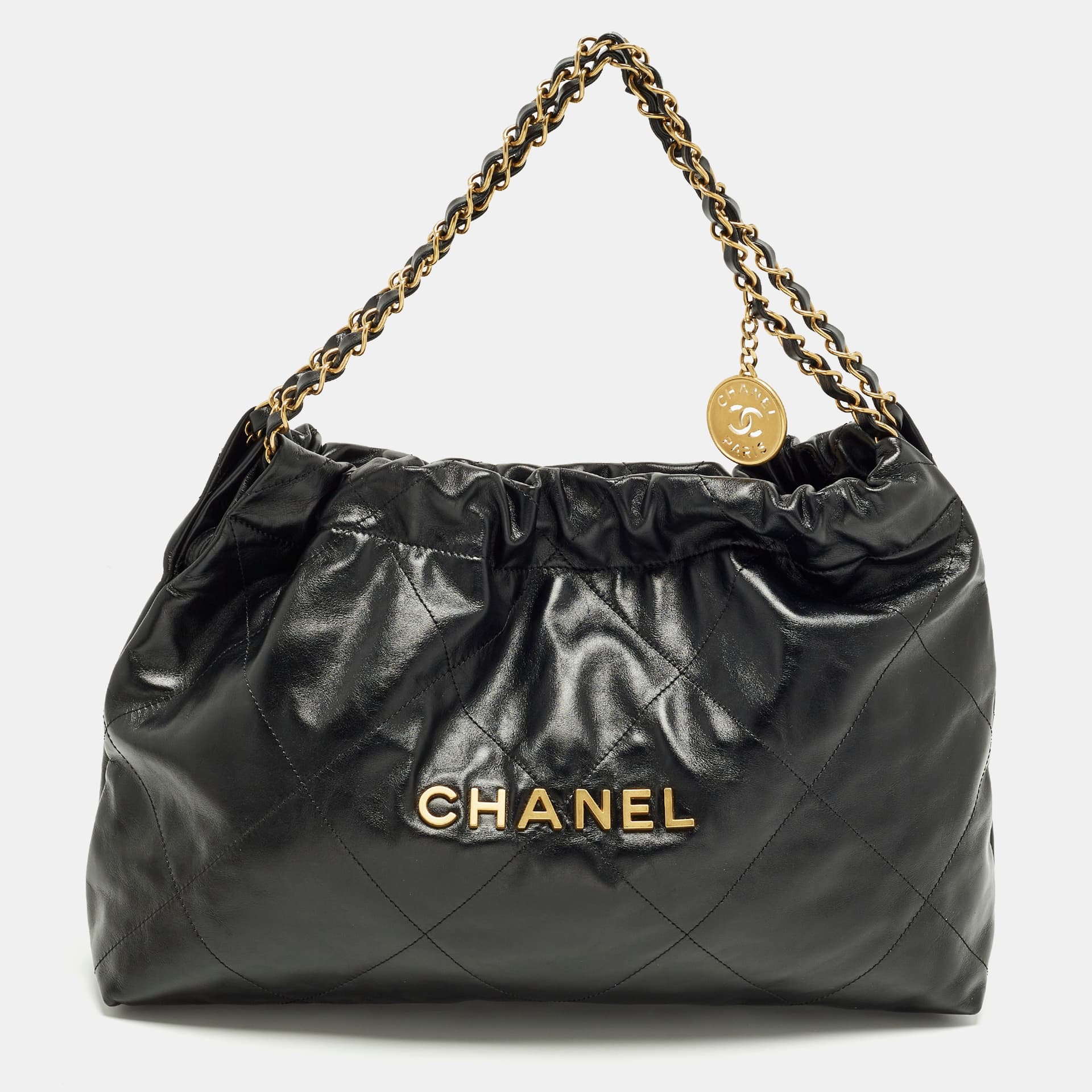 Chanel 22 Large Black Quilted Leather Bag