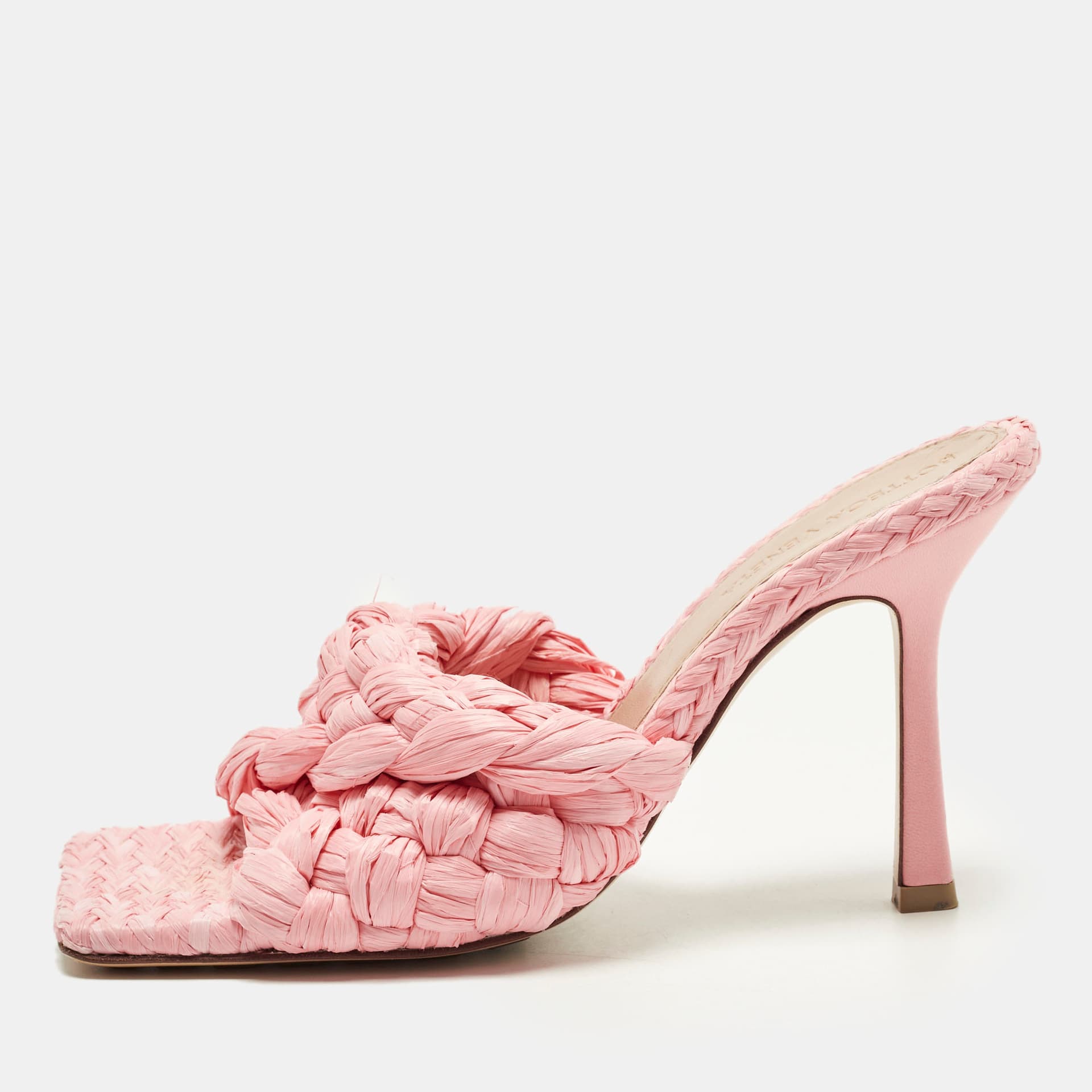 Bottega Veneta Stretch Size 36 Pink Woven Straw Slide Sandals