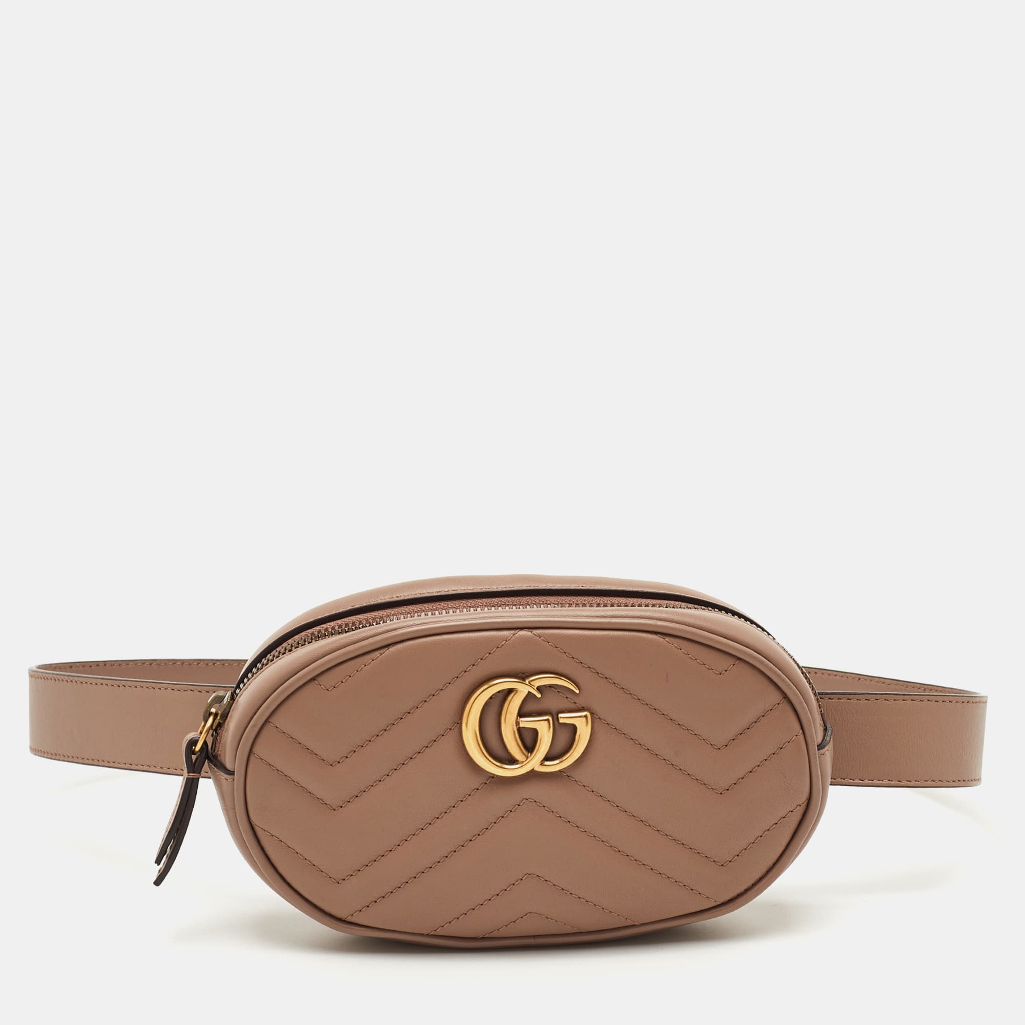 Gucci GG Marmont Mini Beige Matelass&eacute; Leather Belt Bag