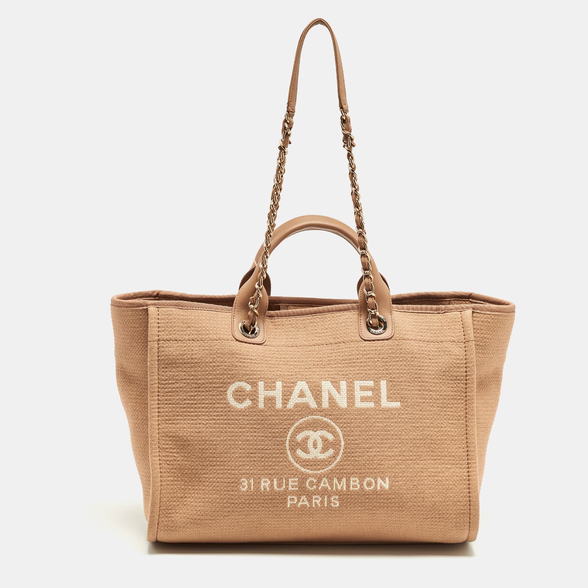 Chanel Deauville Large Beige Tweed and Leather Shopper Tote