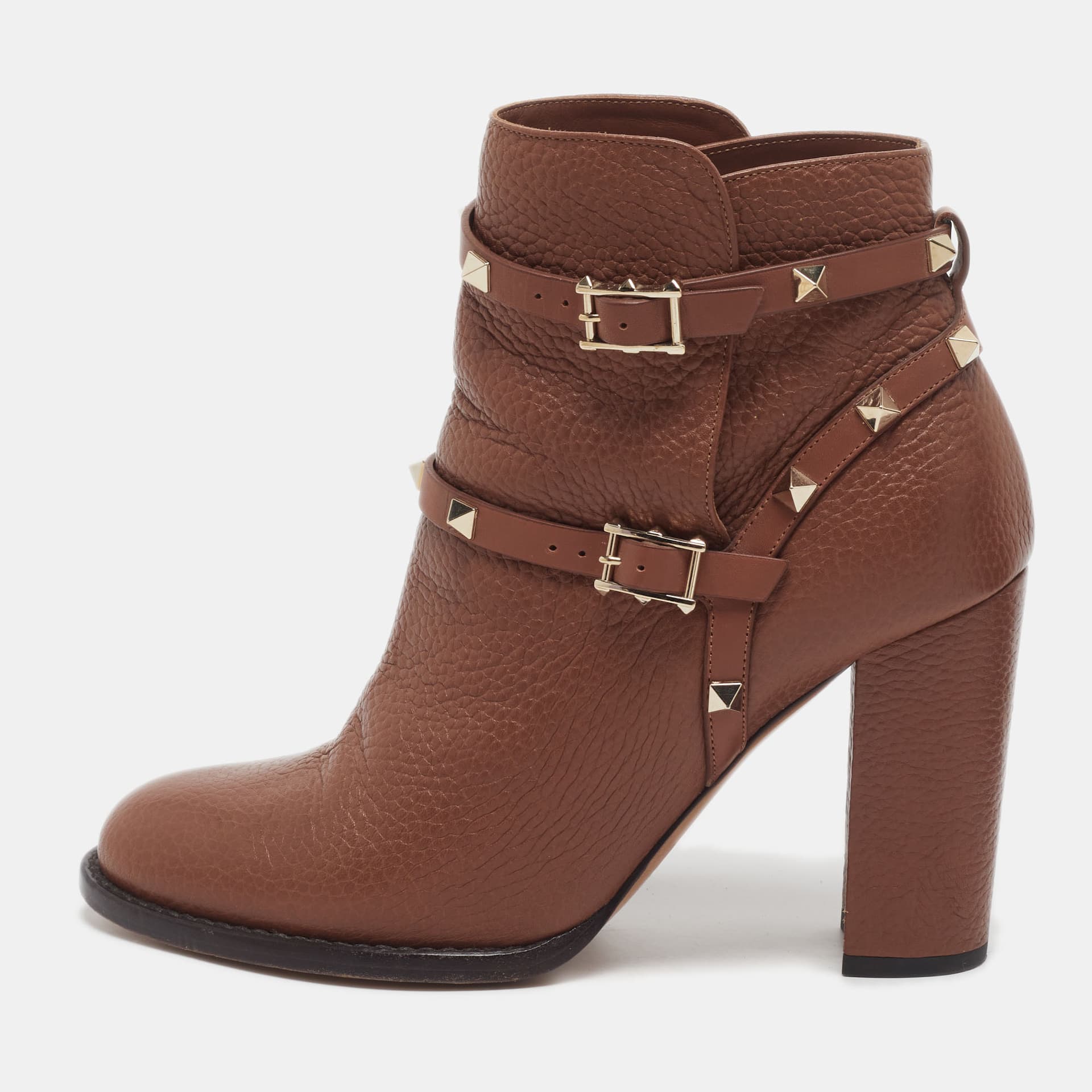 Valentino Rockstud Size 38.5 Brown Leather Ankle Length Boots