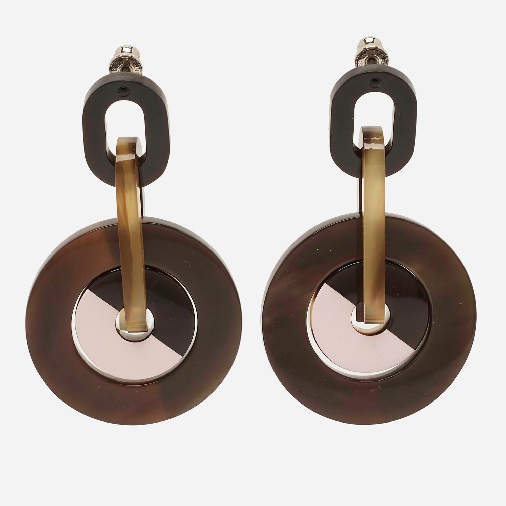 Hermes Lacquer Horn Silver Tone Earrings