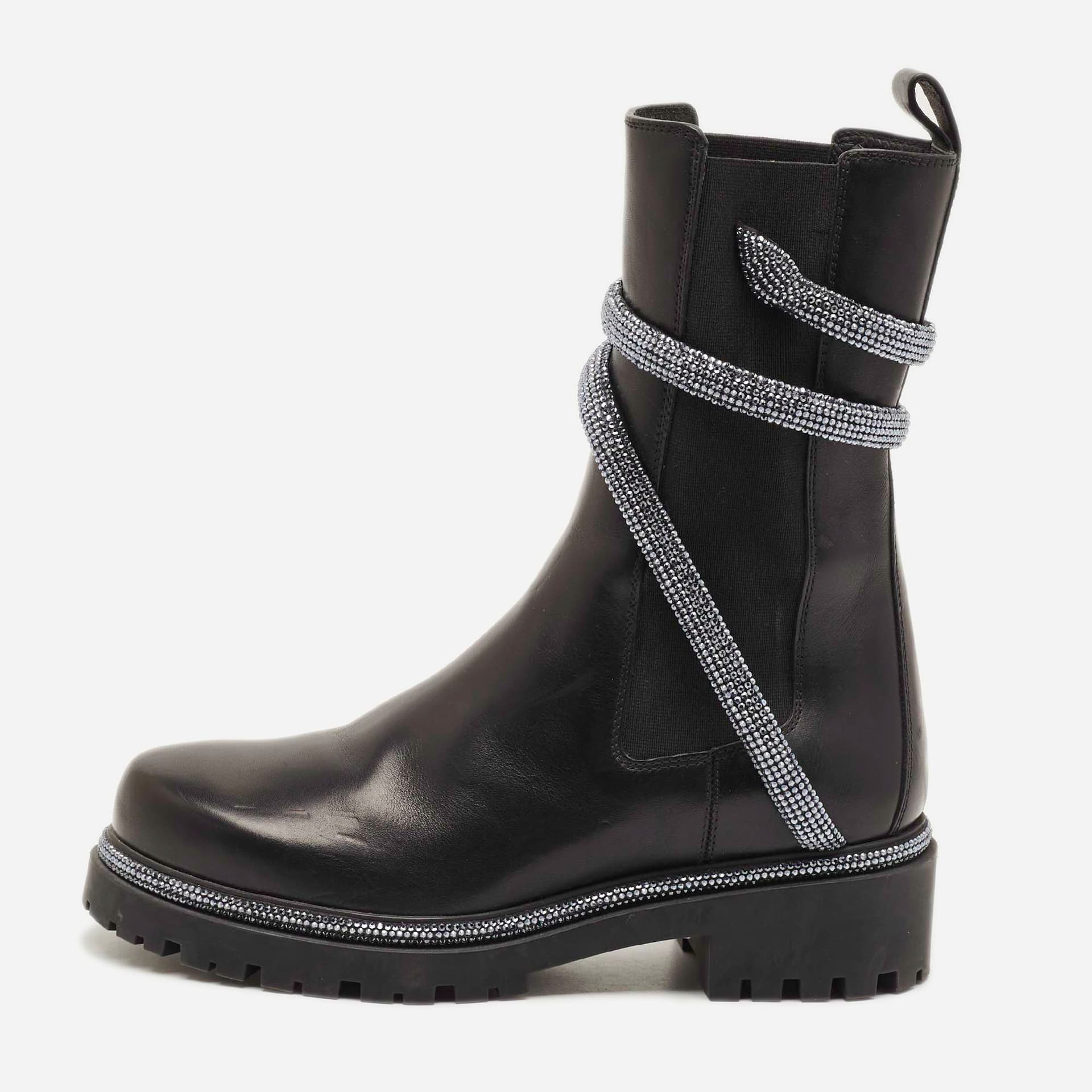 Ren&eacute; Caovilla Cleo Size 37 Black Leather Ankle Length Boots
