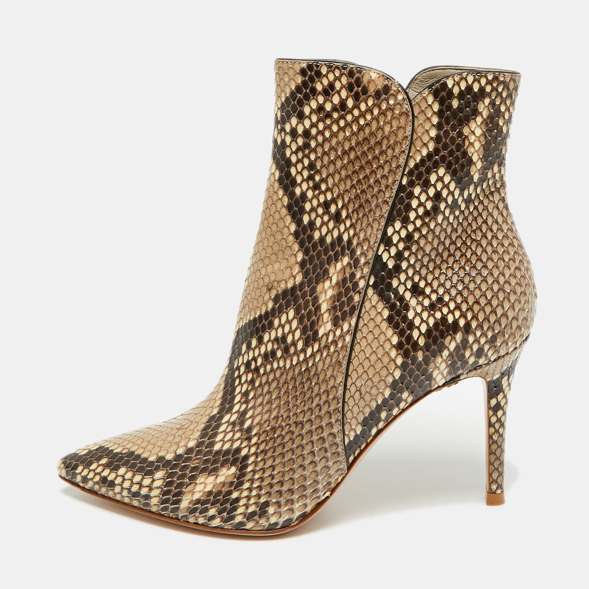 Gianvito Rossi Size 37 Brown Snakeskin Leather Ankle Length Boots