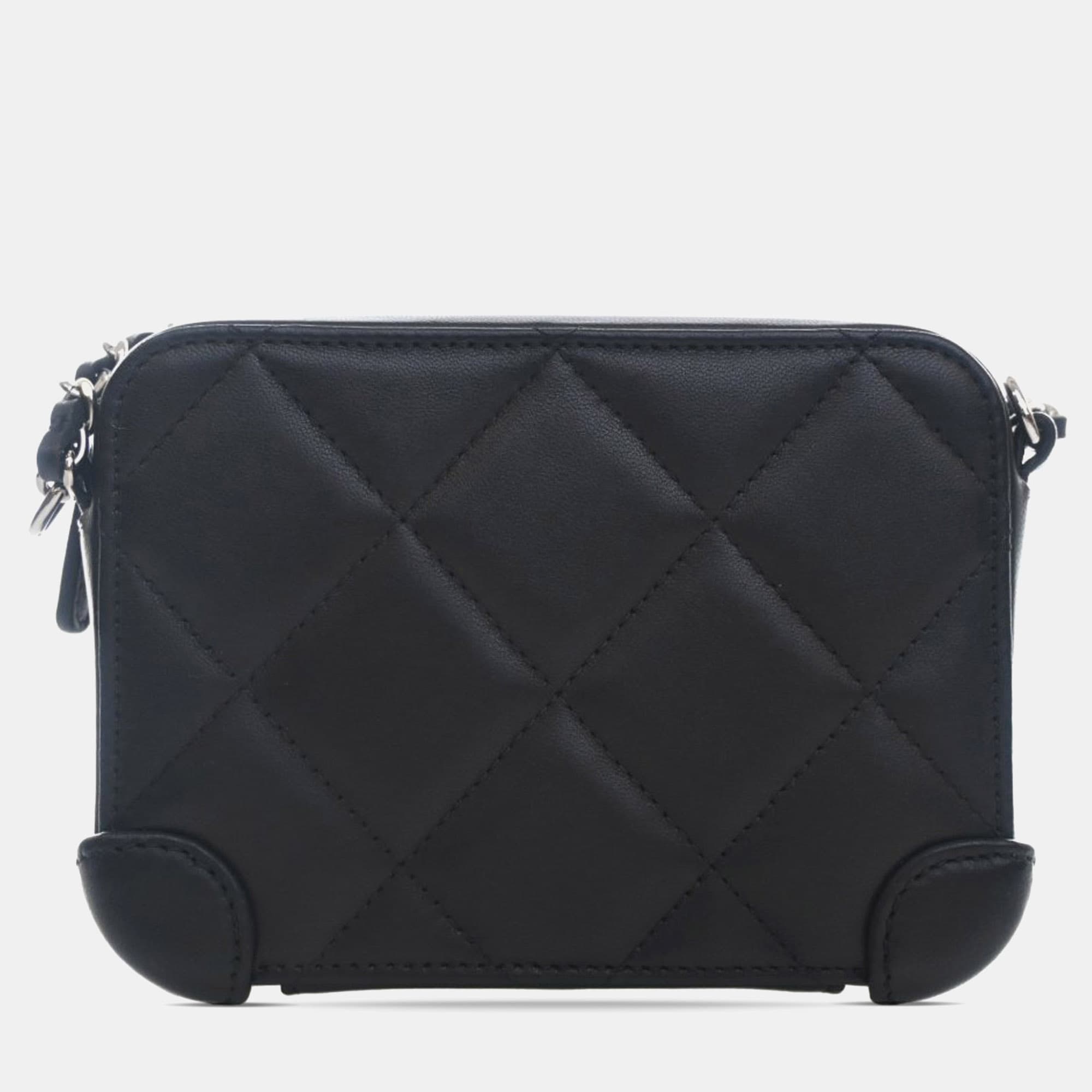 Chanel Black Mini Quilted Lambskin Covered CC Camera Bag