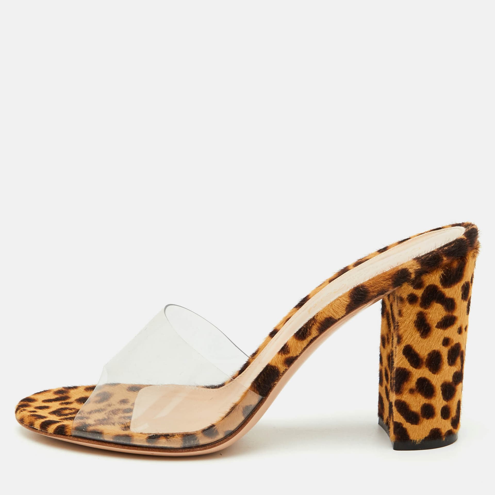 Gianvito Rossi Size 37 Transparent PVC Leopard Print Open Toe Slide Sandals
