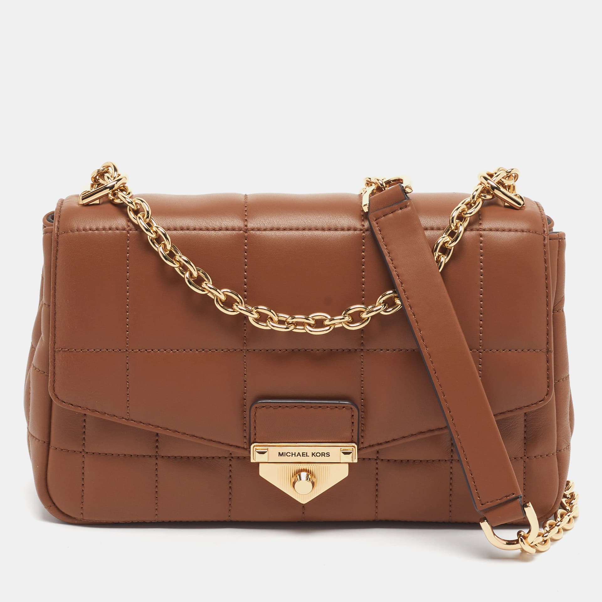 Michael Kors Soho Beige Quilted Leather Flap Shoulder Bag