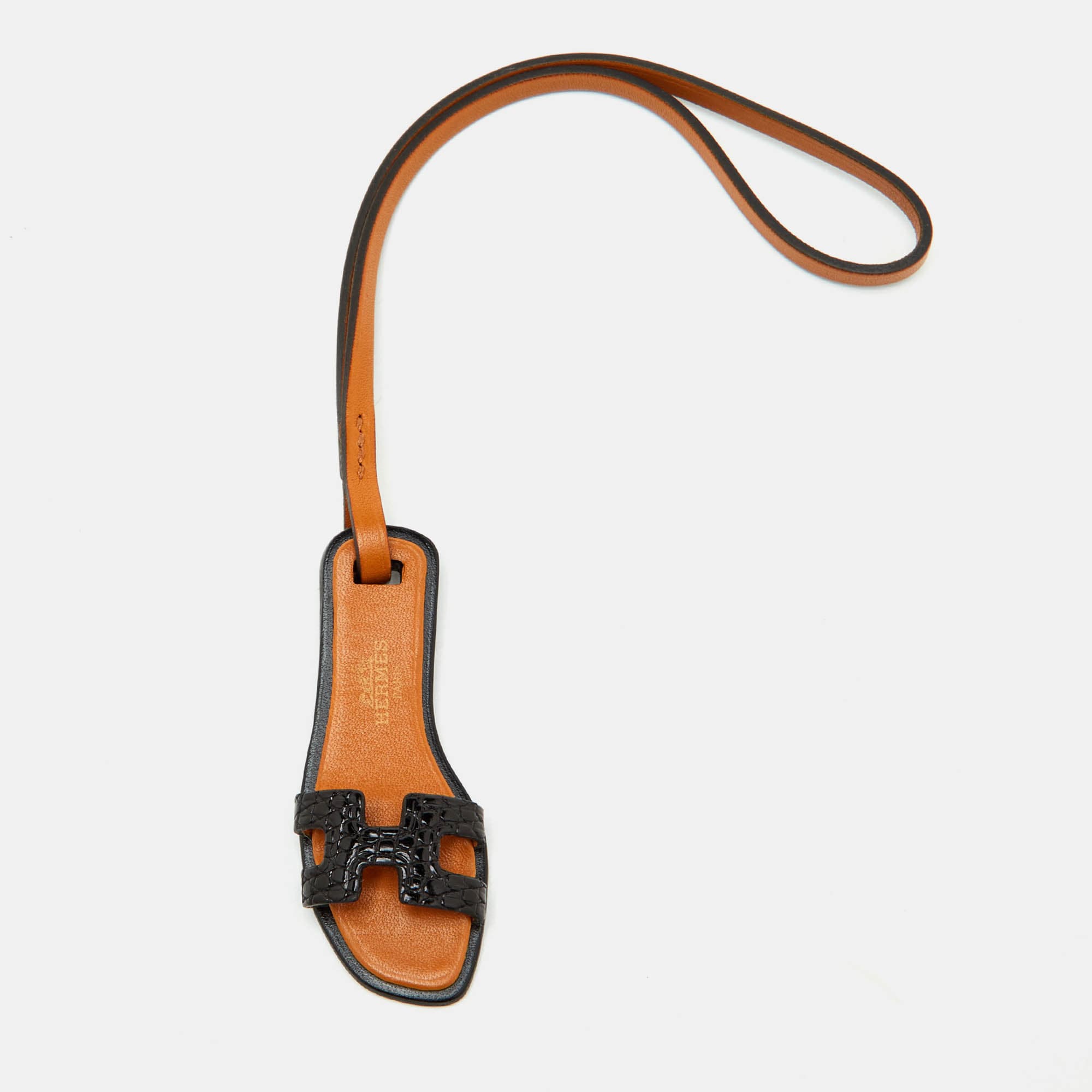 Herm&egrave;s Oran Nano Bag Charm Black/Gold Lizard and Veau Butler Leather