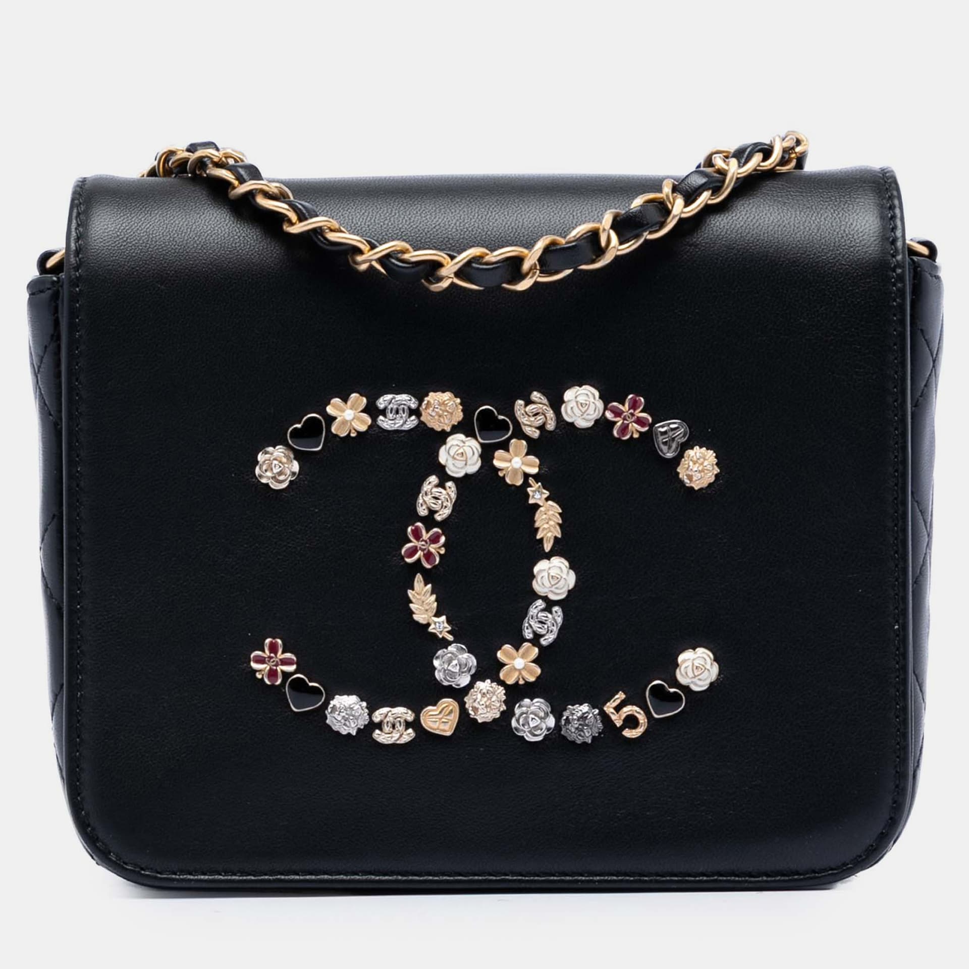 Chanel Black Lambskin Lucky Charms Flap Crossbody
