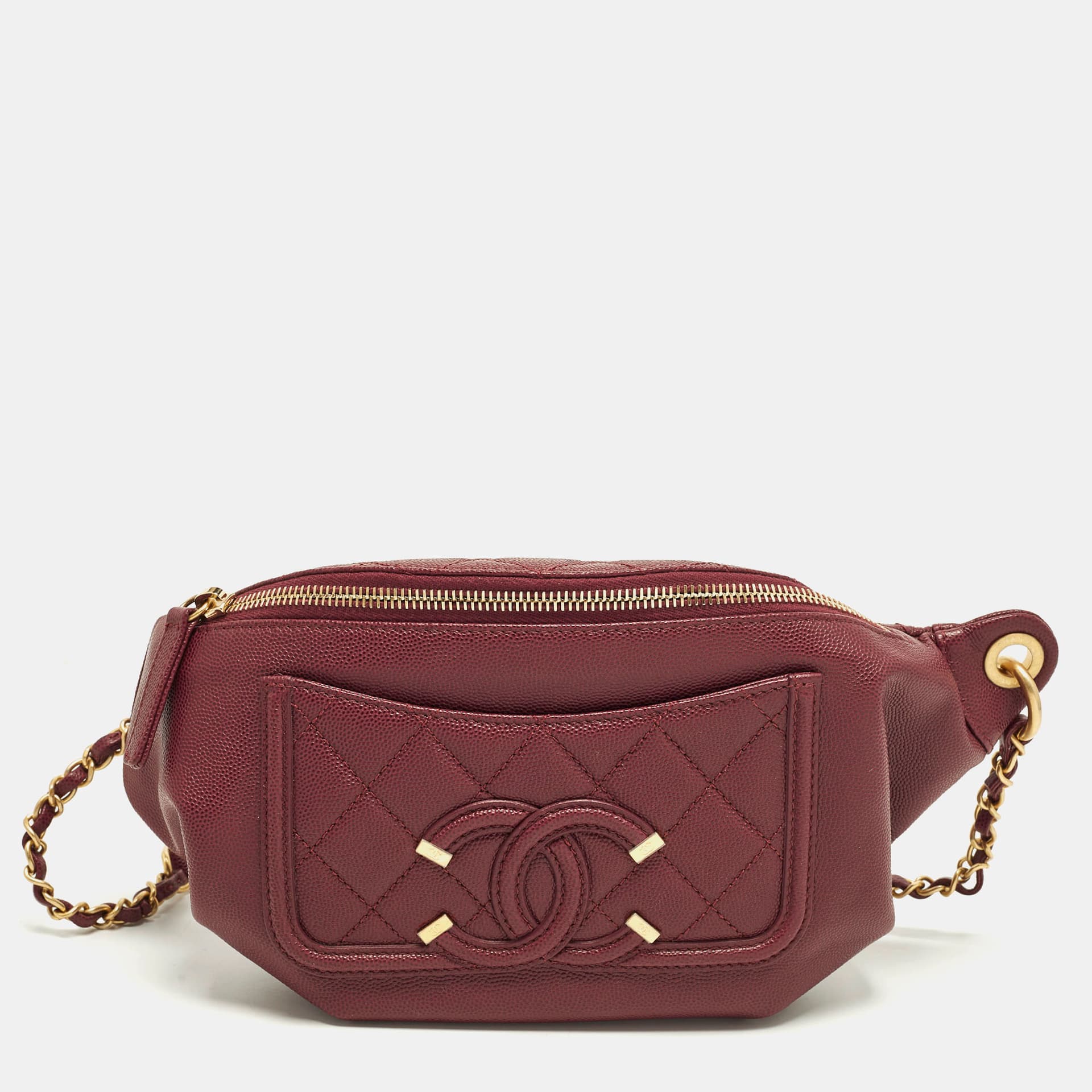 Chanel Filigree Red Quilted Caviar Leather Belt Bag