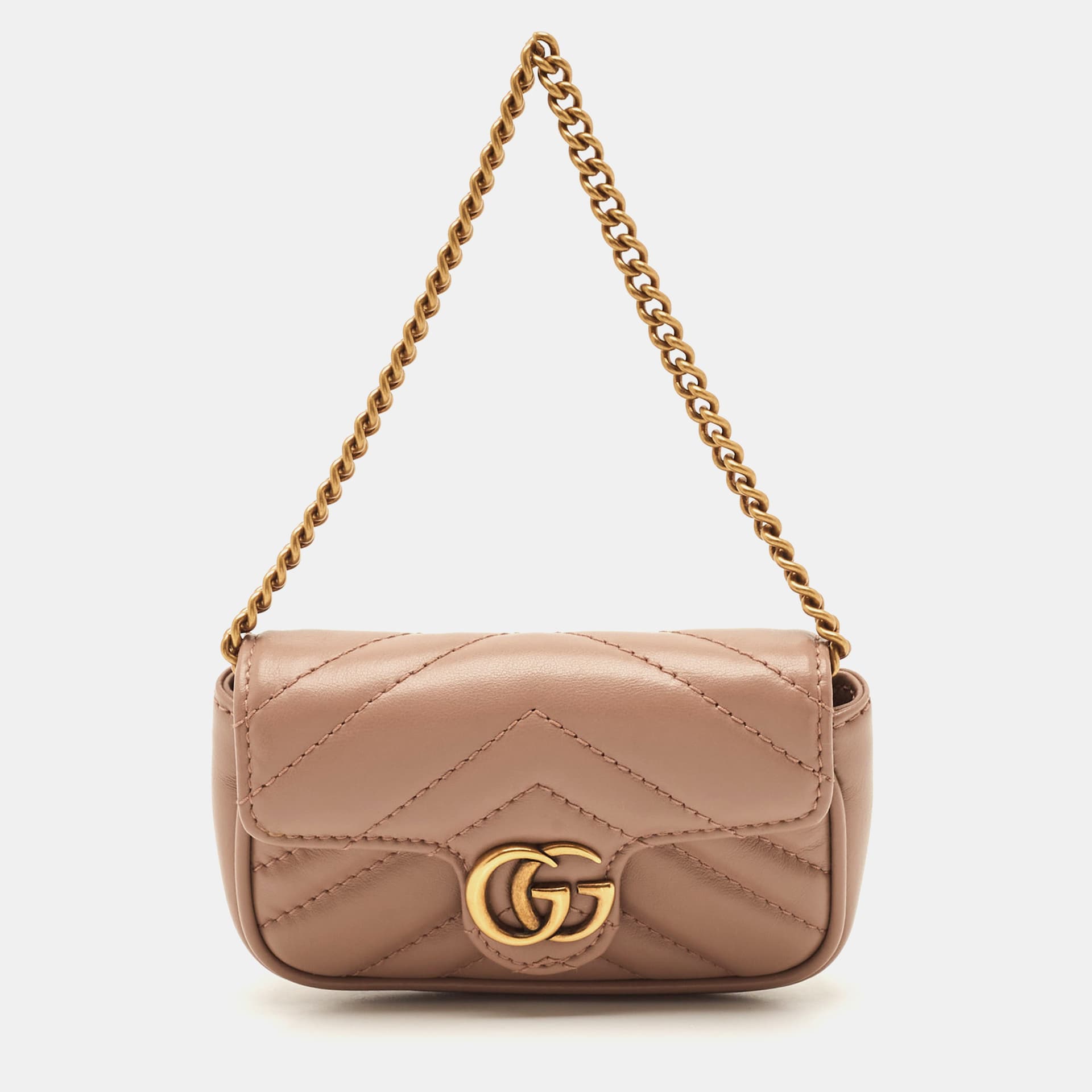 Gucci GG Marmont Beige Matelass&eacute; Leather Coin Purse with Chain