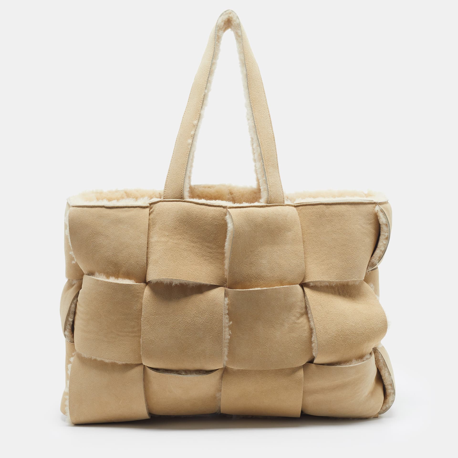 Bottega Veneta Acro Large Beige Intrecciato Suede Tote