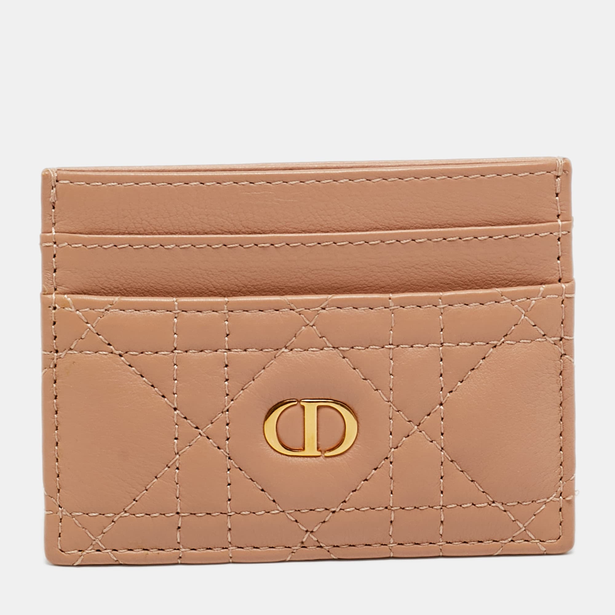 Dior Caro Freesia Dusty Pink Cannage Leather Card Holder