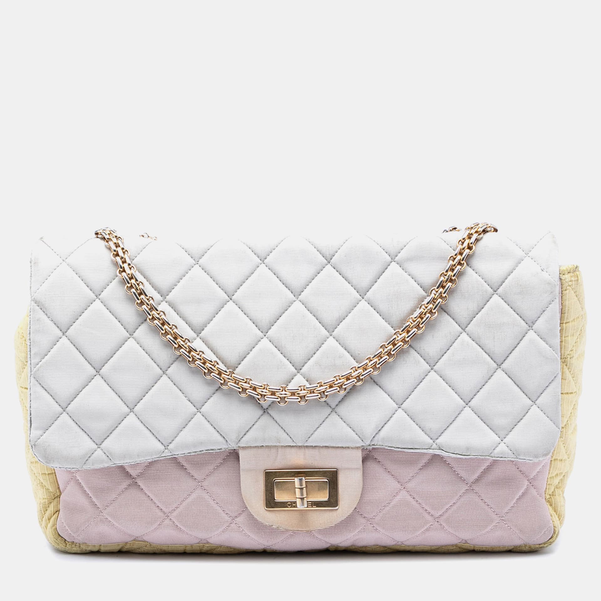 Chanel Reissue 2.55 227 Tricolor Grosgrain Satin Single Flap Bag