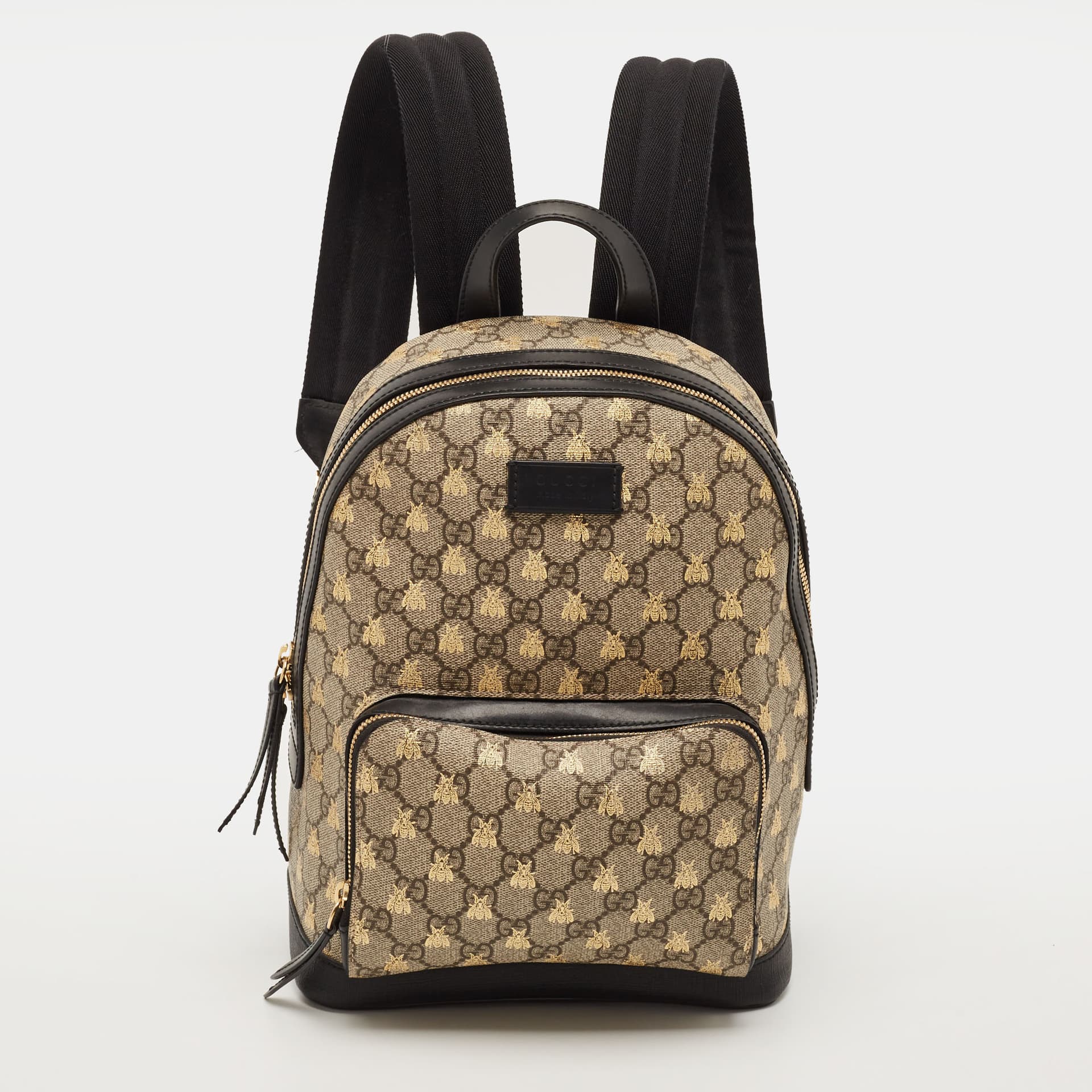 Gucci Day Bees Small Black/Beige GG Supreme Canvas and Leather Backpack