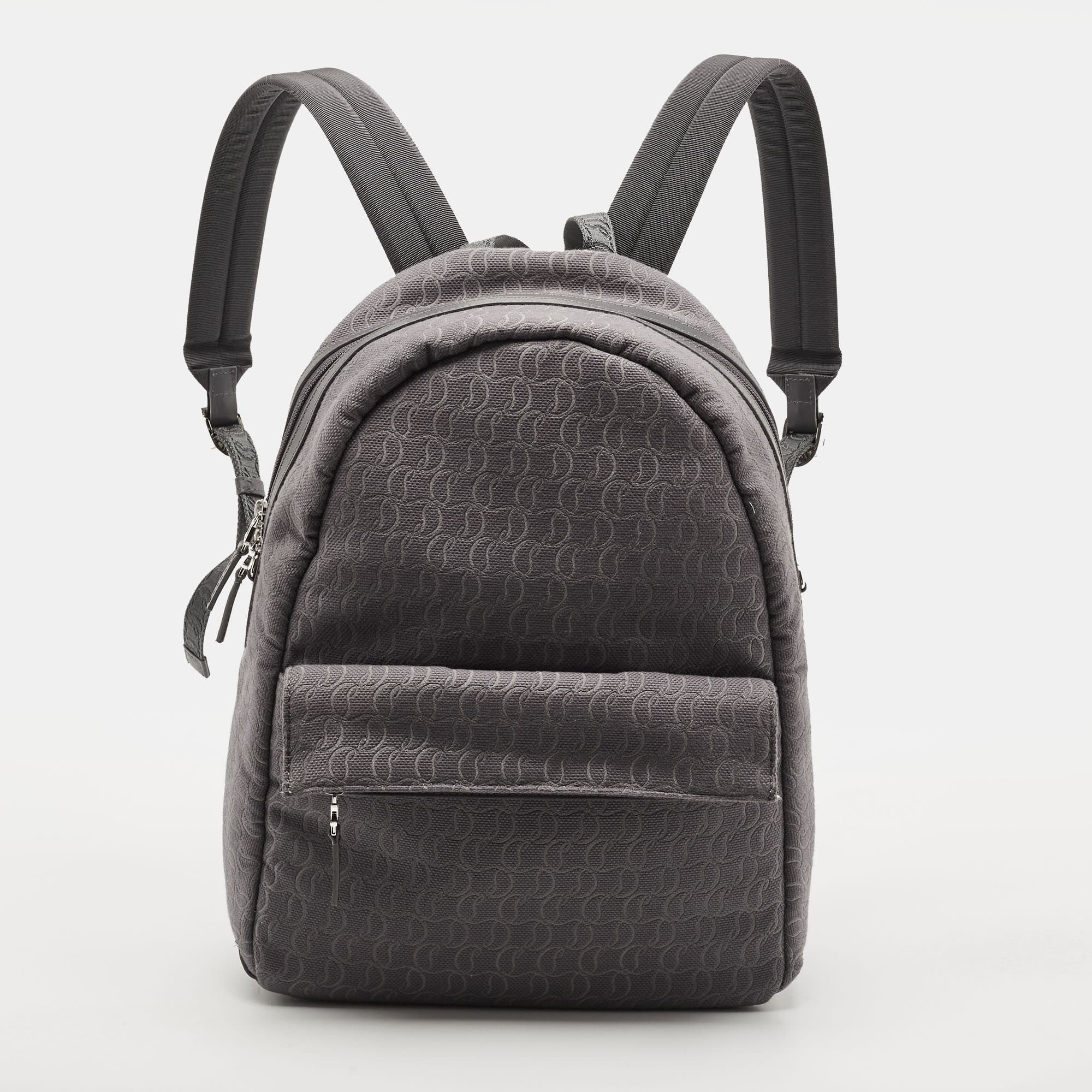 Christian Louboutin Zip n Flap Grey Monogram Jacquard Backpack