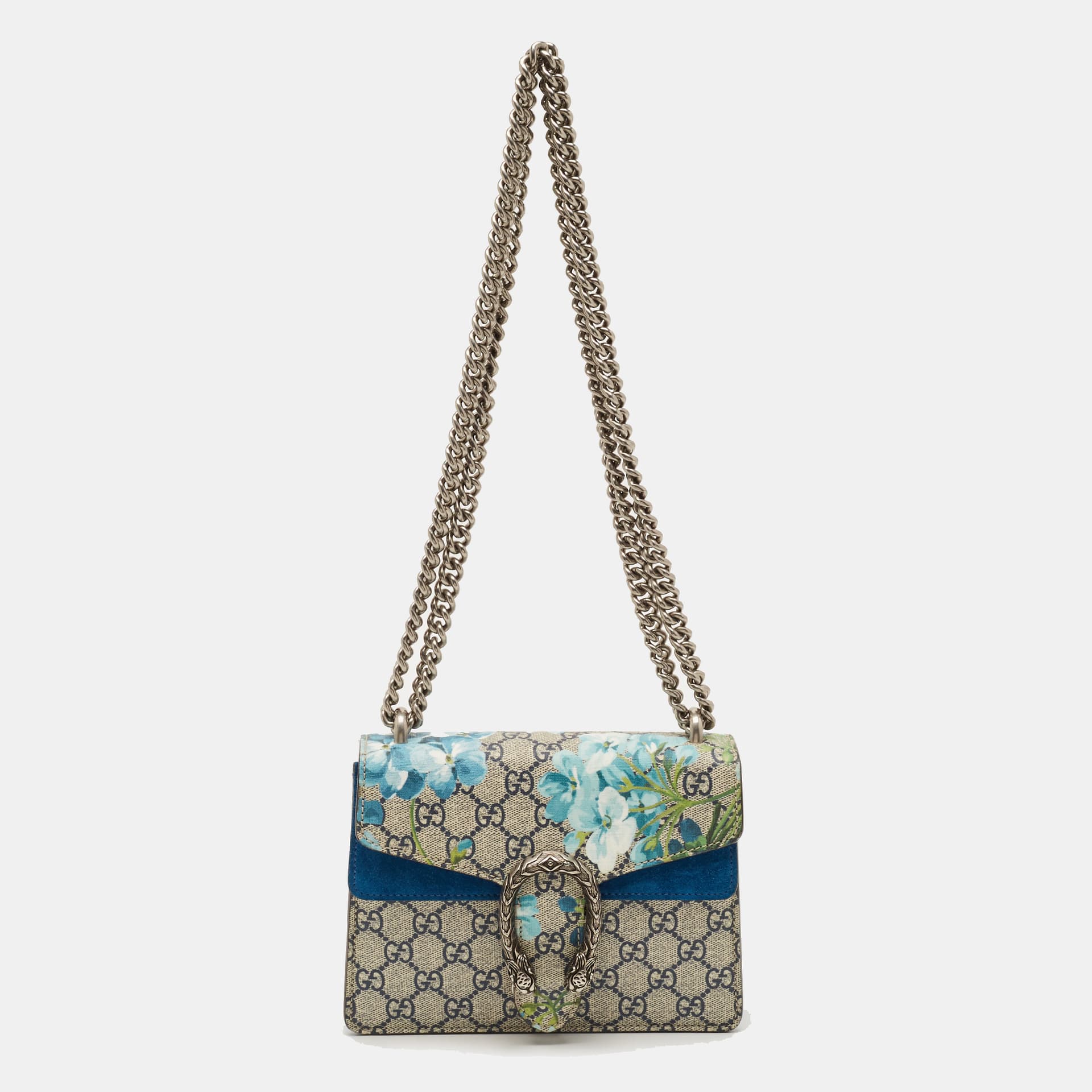Gucci Dionysus Mini Blue GG Supreme Blooms Canvas and Suede Bag