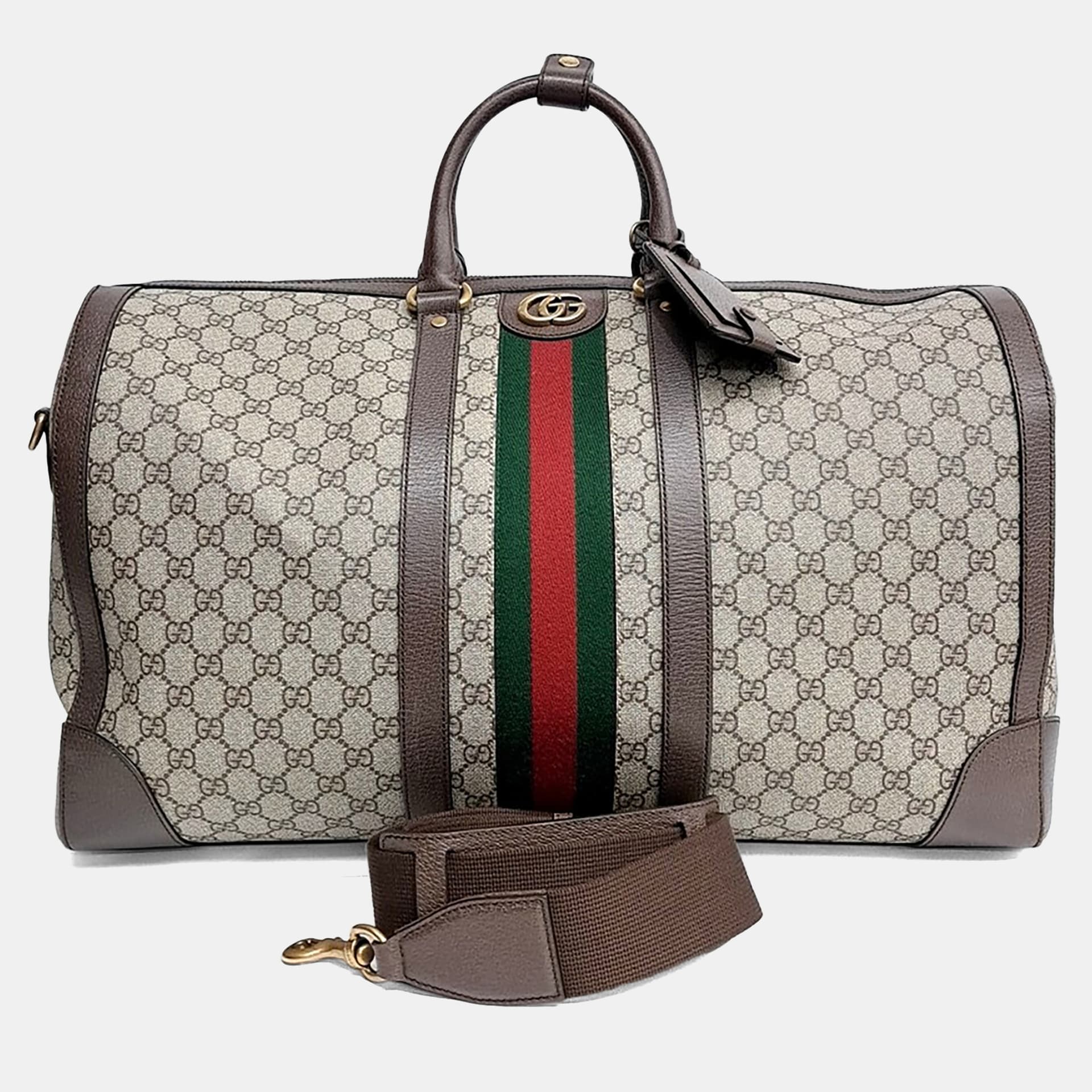 Gucci Beige Brown PVC Savoy Large Duffle Bag