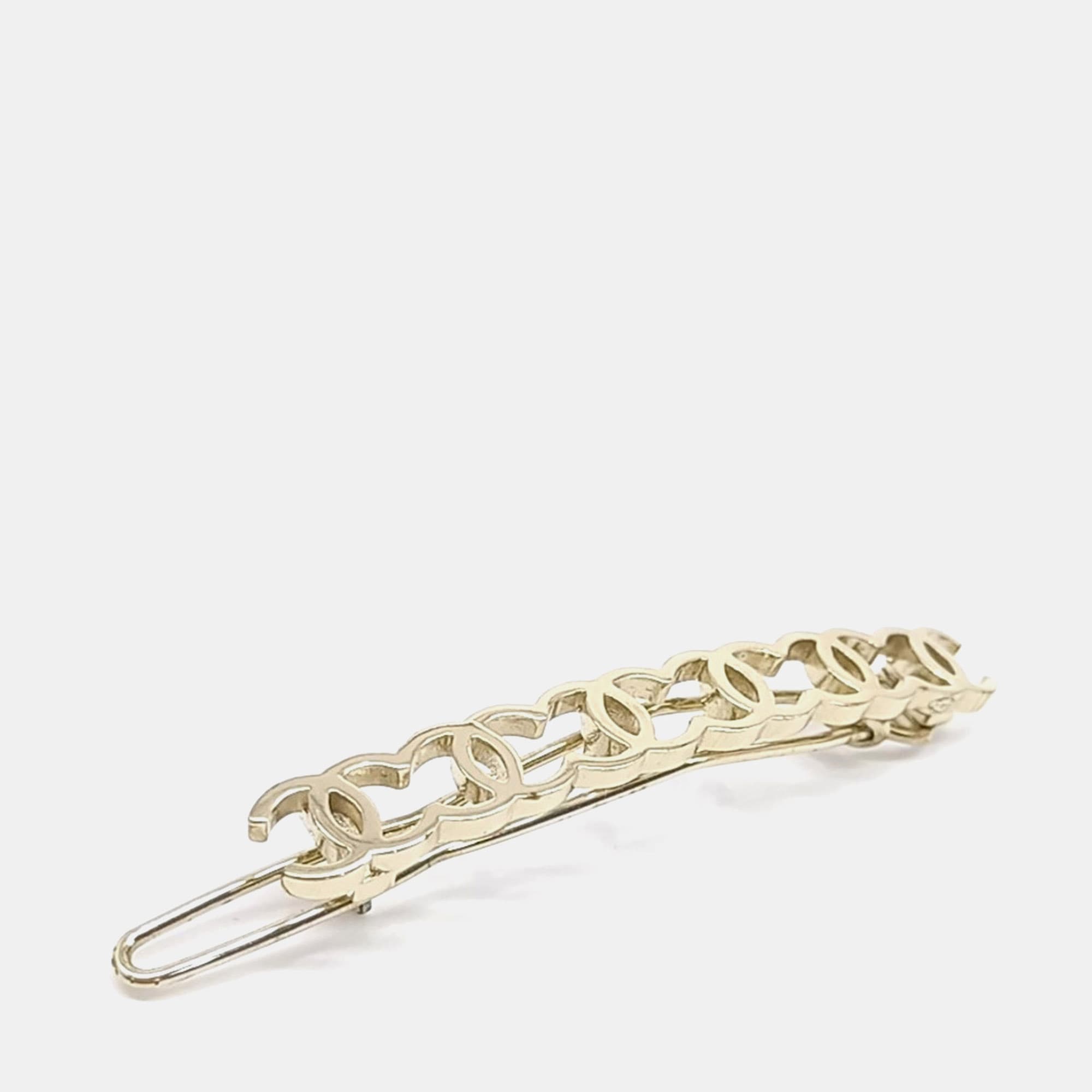 Chanel CC Barrette Gold Tone Hairpin