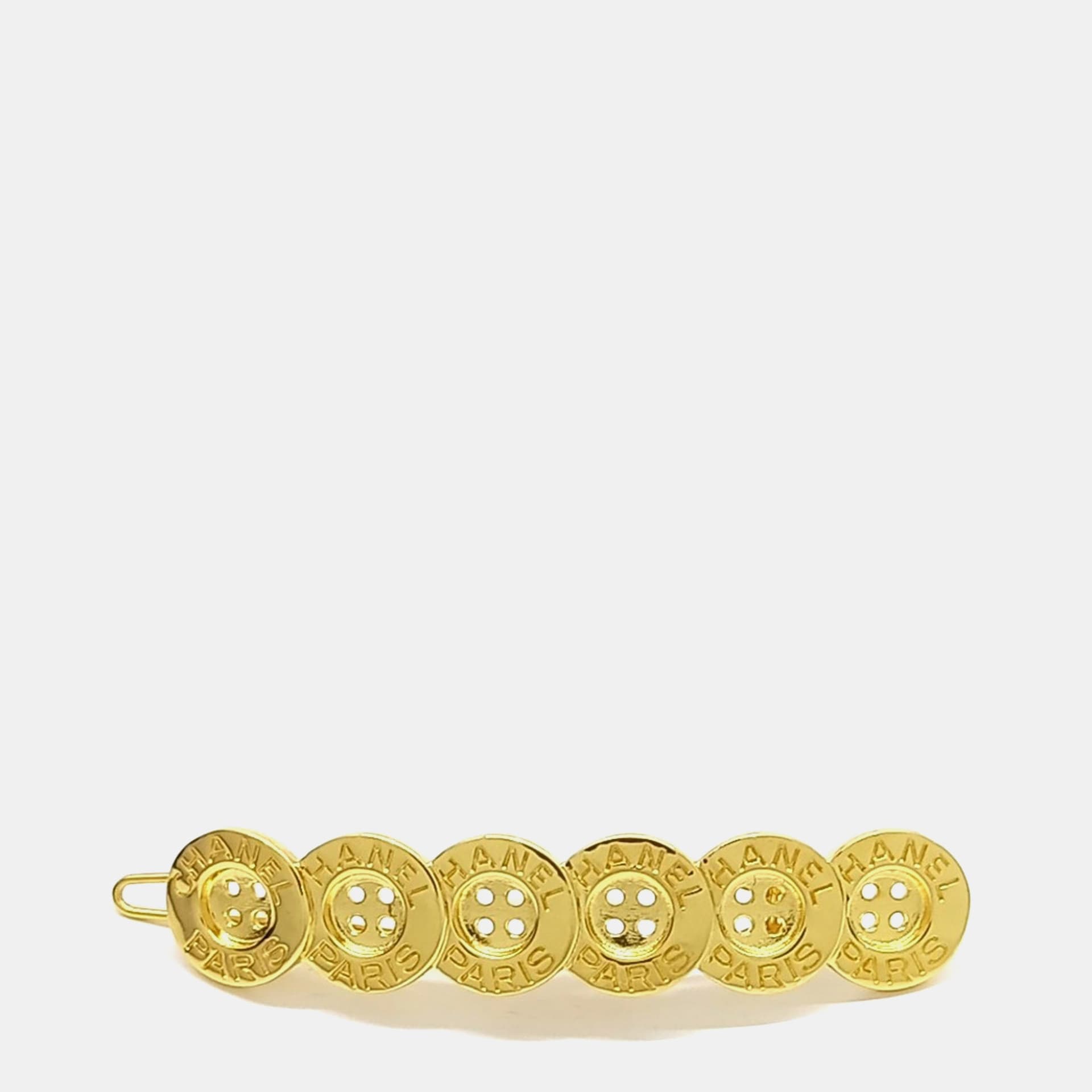 Chanel Button Paris CC Gold Tone Hairpin