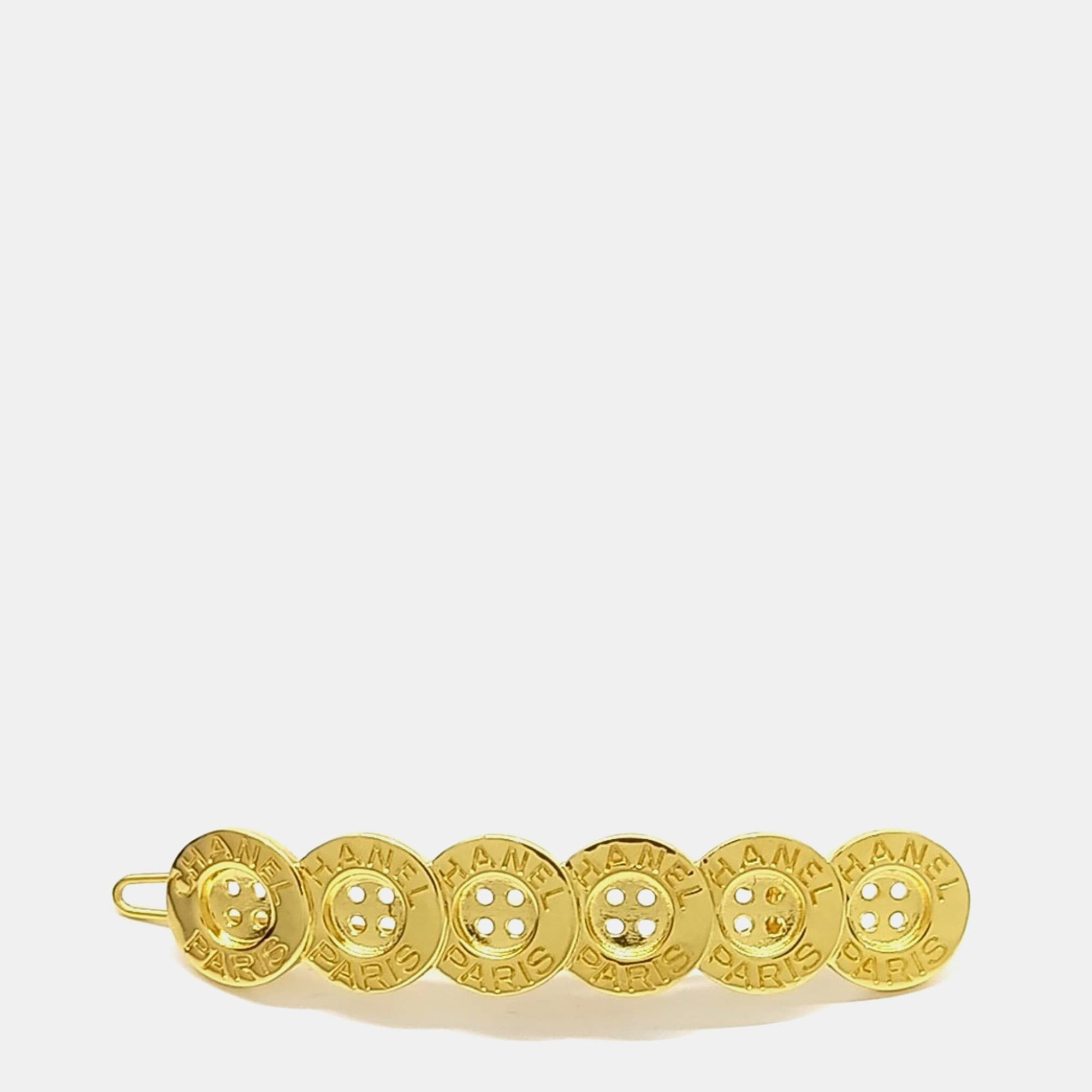 Chanel Button Paris CC Gold Tone Hairpin