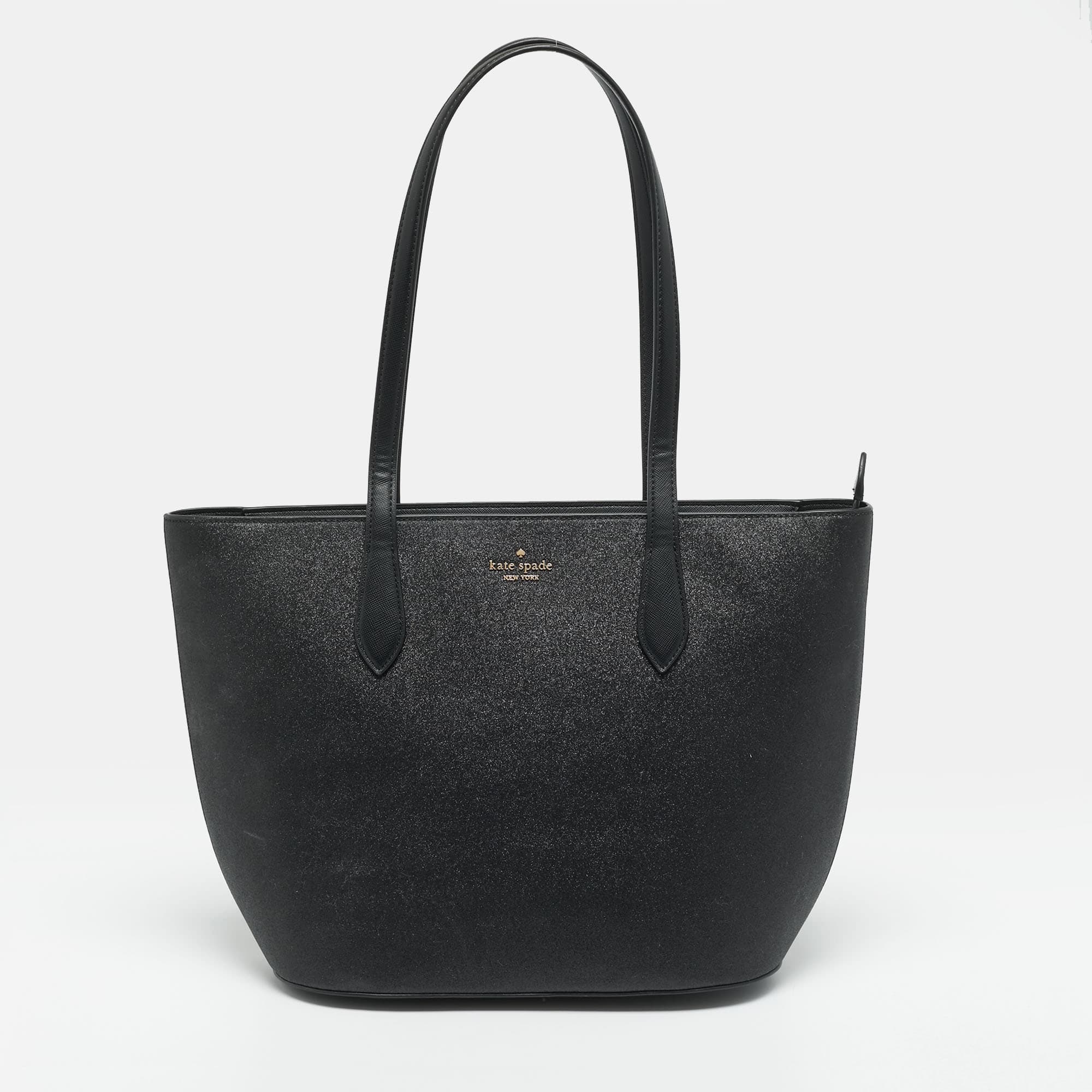 Kate Spade Glimmer Black Glitter Leather Tote