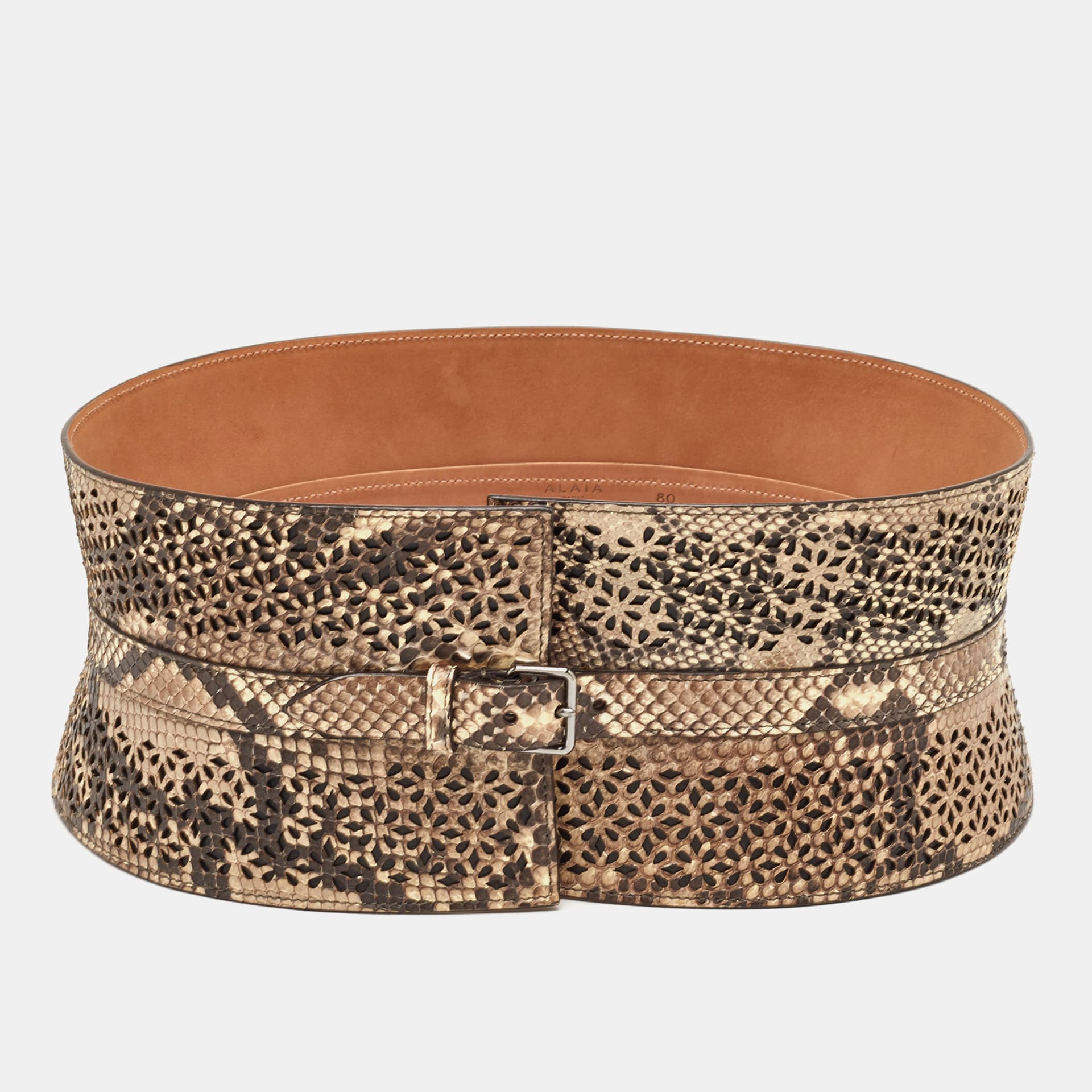 Alaia 80CM Beige/Brown Snakeskin Cut-Out Wide Waist Belt