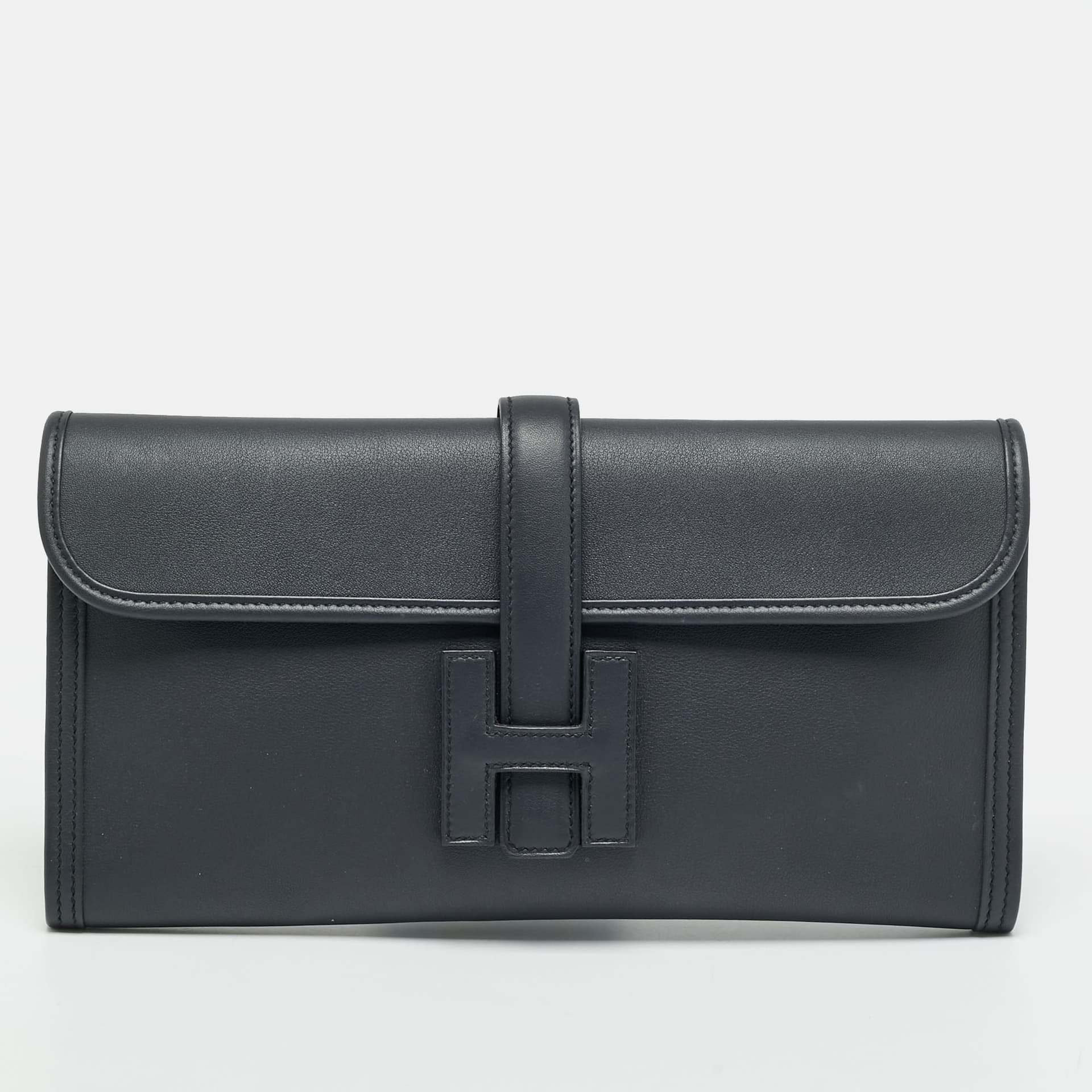 Hermes Jige Elan 29 Bleu Indigo Swift Leather Clutch