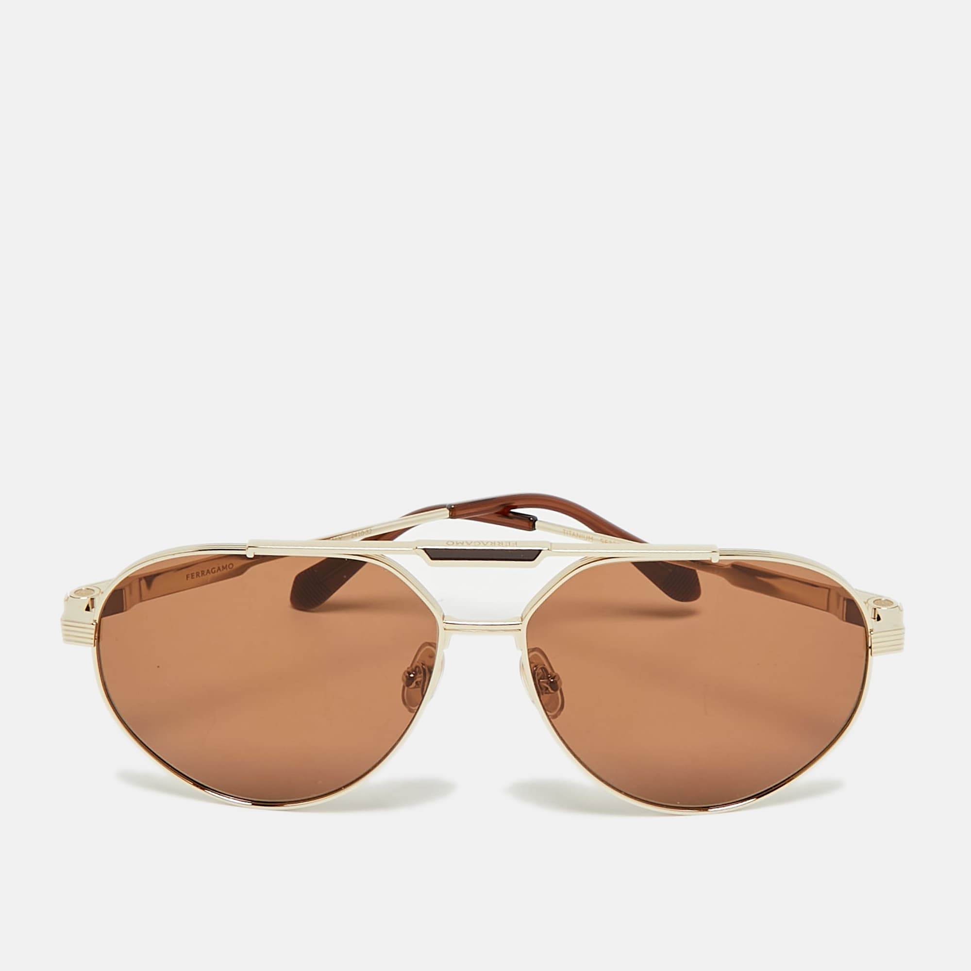 Salvatore Ferragamo Brown/Gold Tone SF327S Aviator Sunglasses