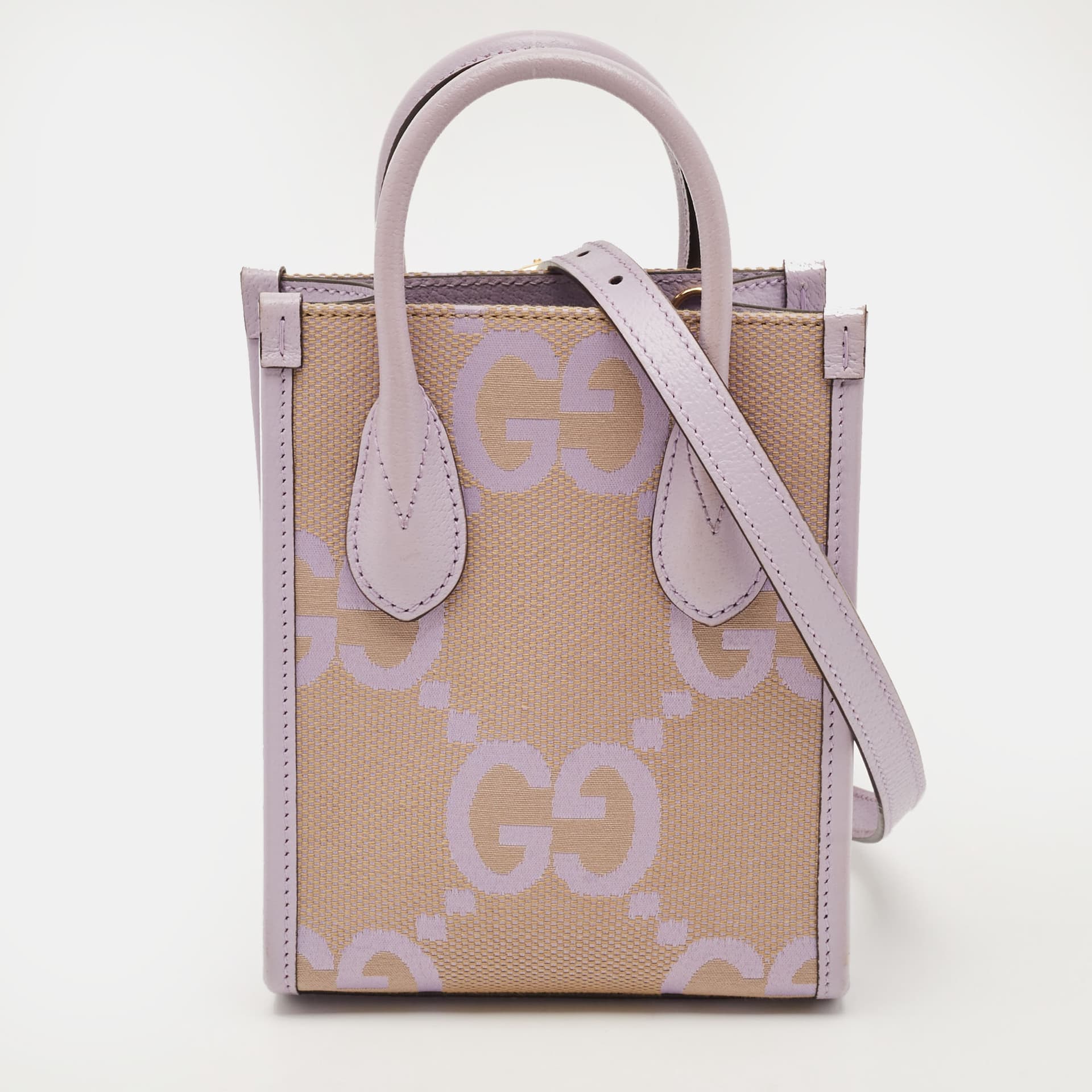 Gucci Vertical Mini Lilac Jumbo GG Canvas and Leather Tote