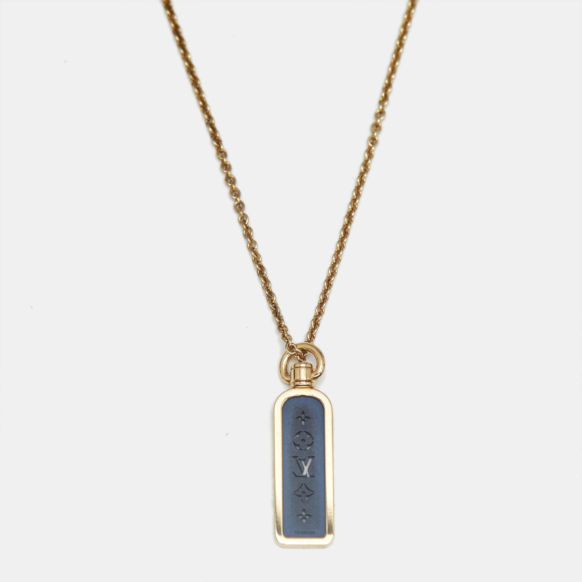 Louis Vuitton Small Les Gastons 18K Yellow Gold Blue Titanium  Tag Pendant Necklace
