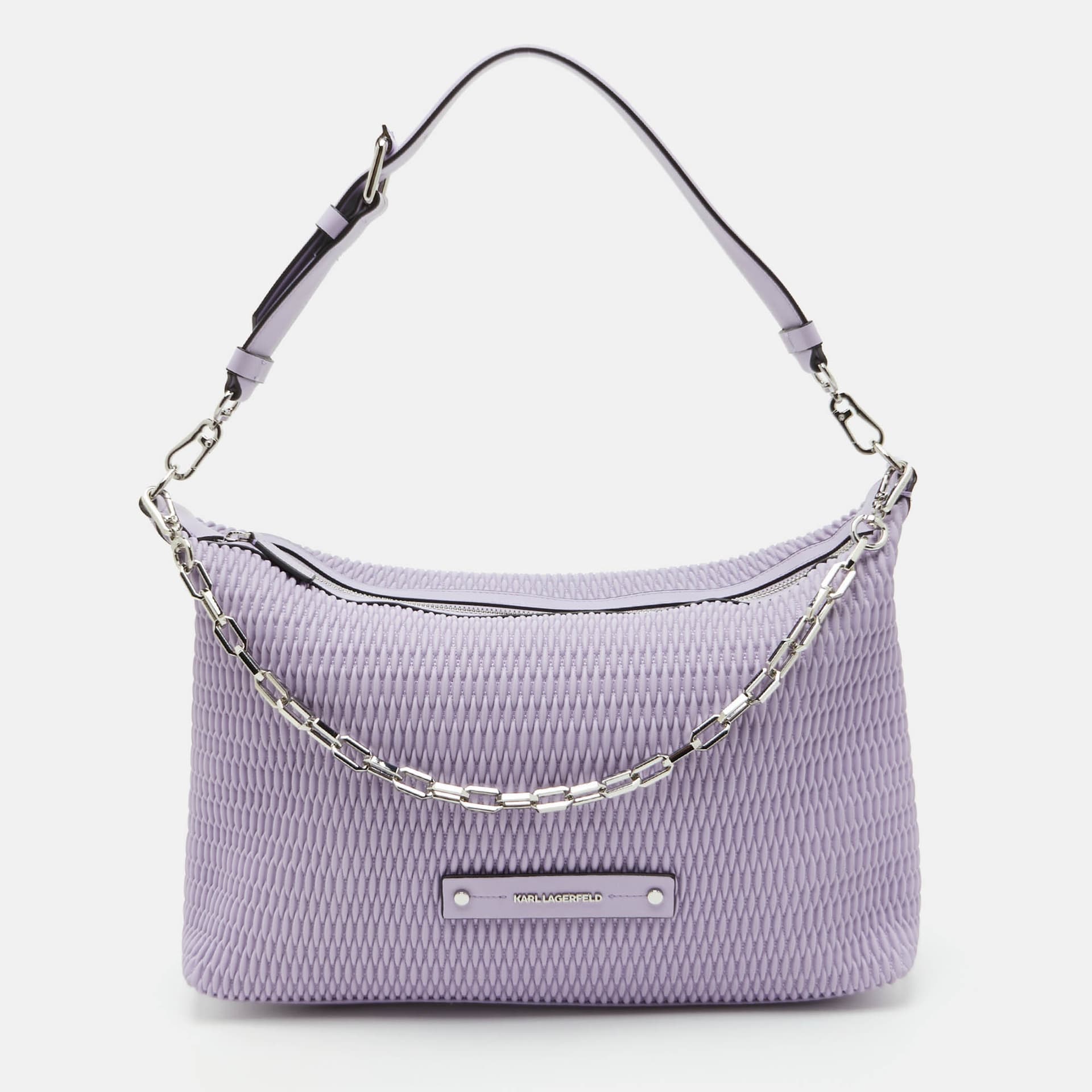 Karl Lagerfeld K/Kushion Large Lilac Quilted Leather Shoulder Bag