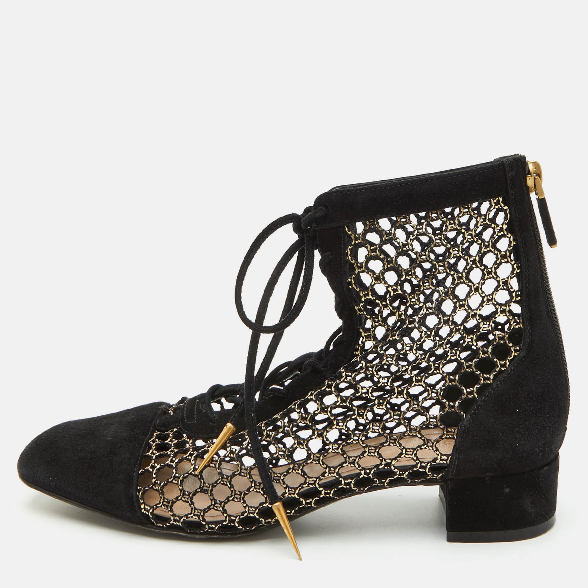 Dior D-naughitly Size 35 Black Mesh and Suede Ankle Length Boots