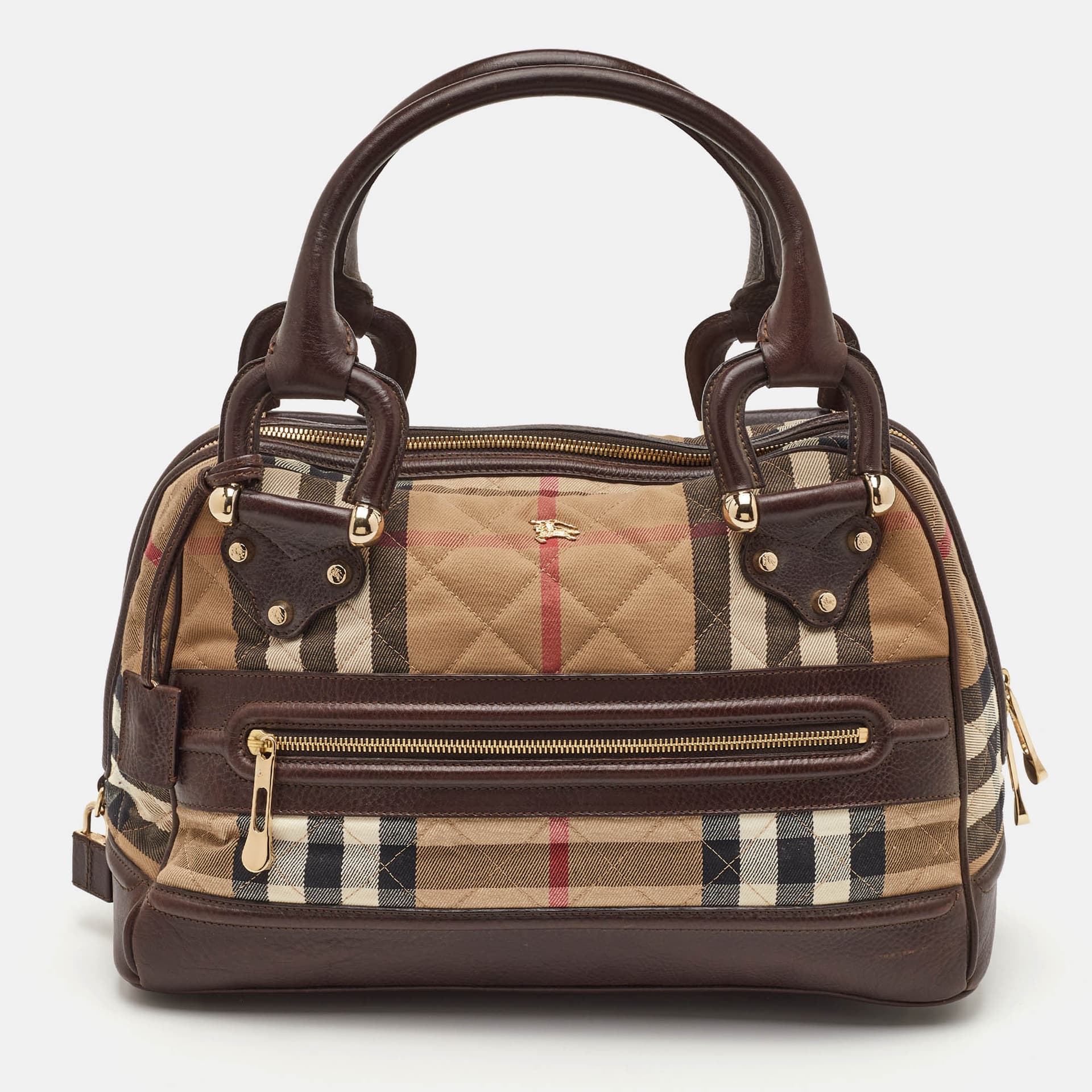 Burberry Westbury Beige/Brown Quilted House Check Canvas and Leather Satchel