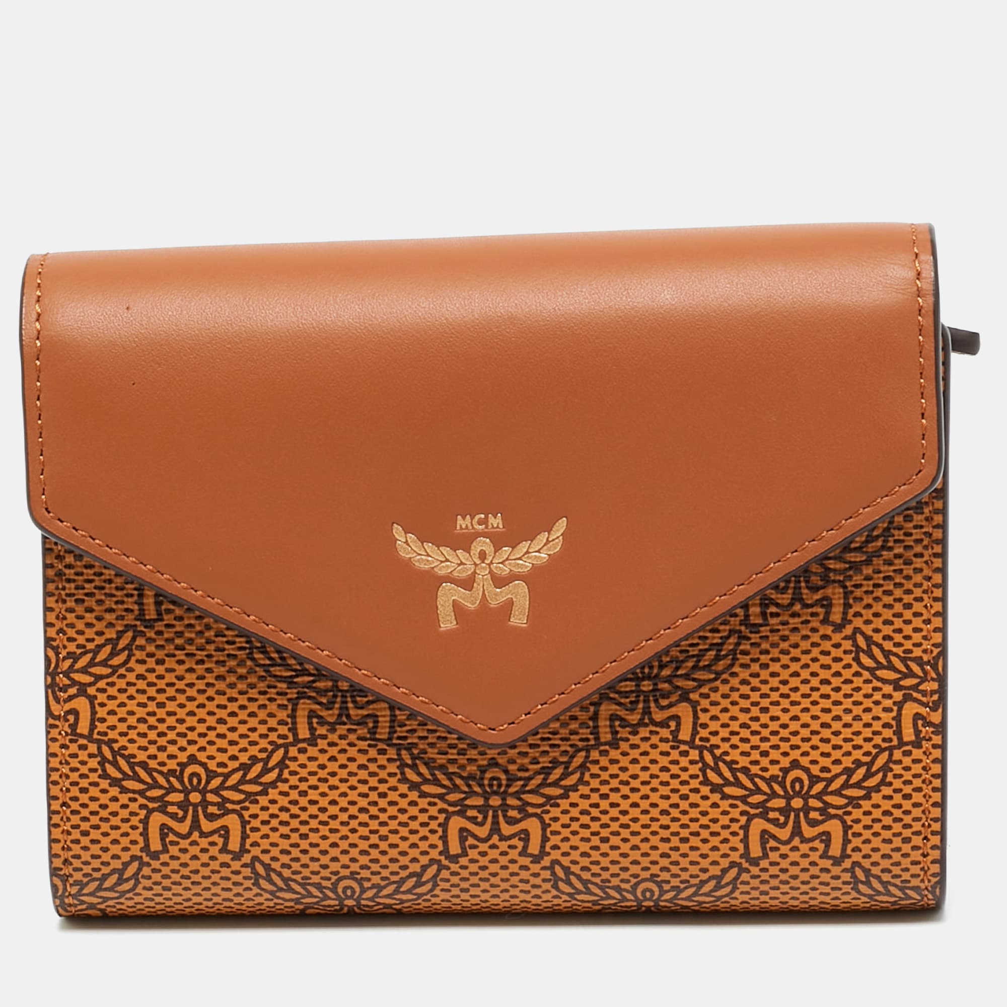 MCM HImmel Brown Visetos Coated Canvas and Leather Trifold Wallet
