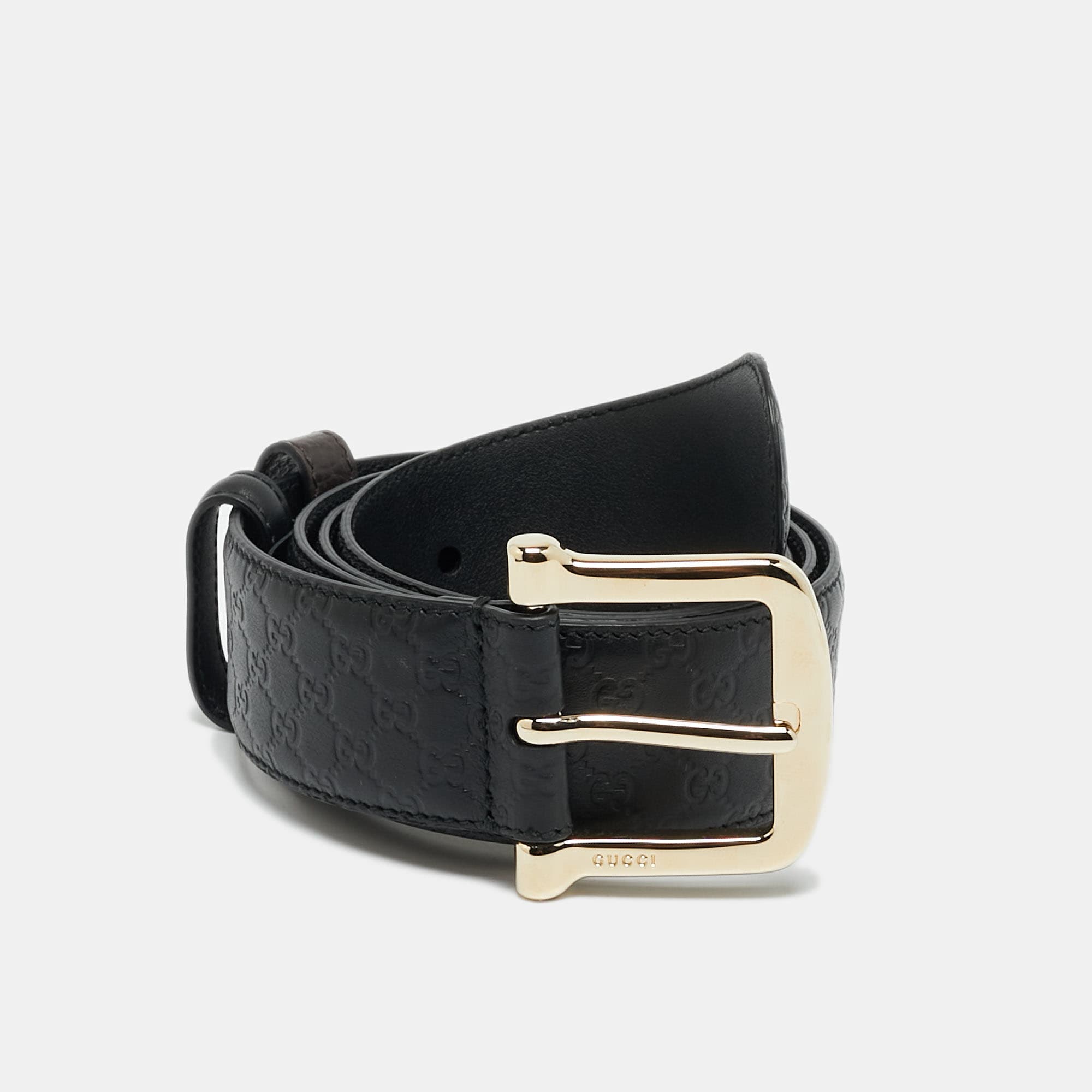 Gucci 90CM Buckle Belt Guccissima Black Leather