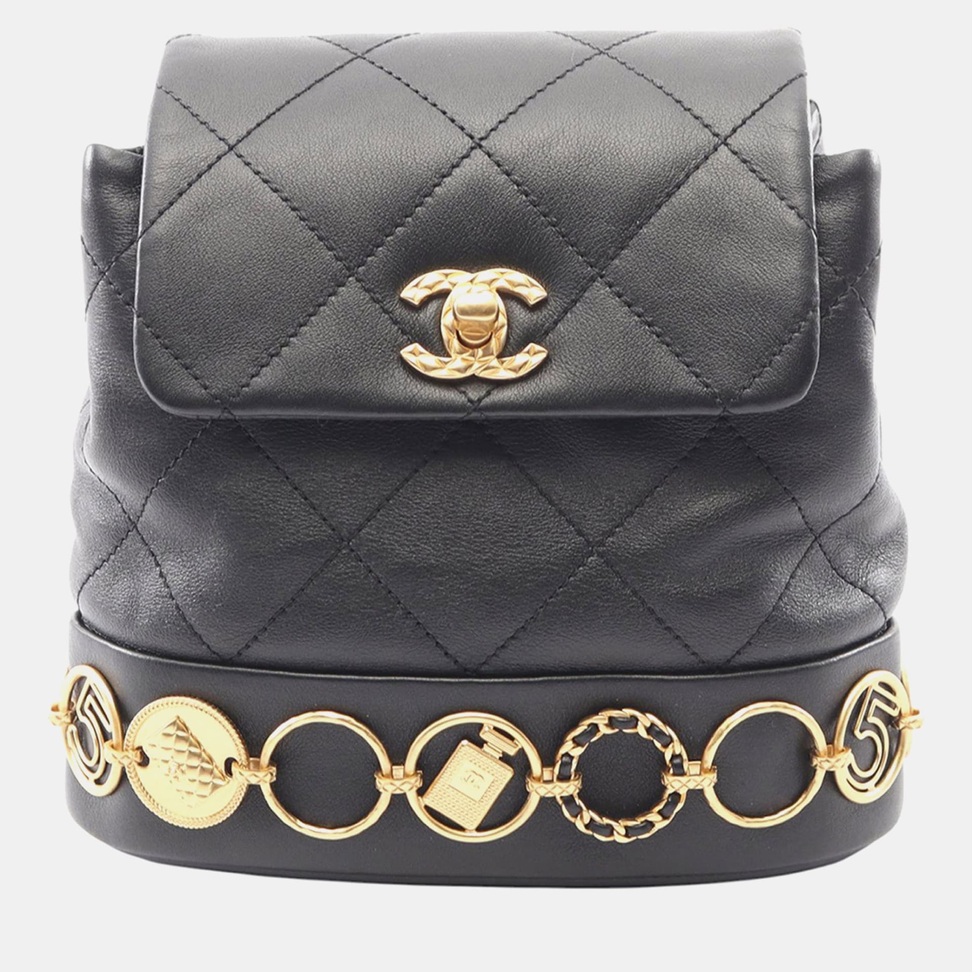 Chanel Small Black Lambskin Leather Backpack Bag
