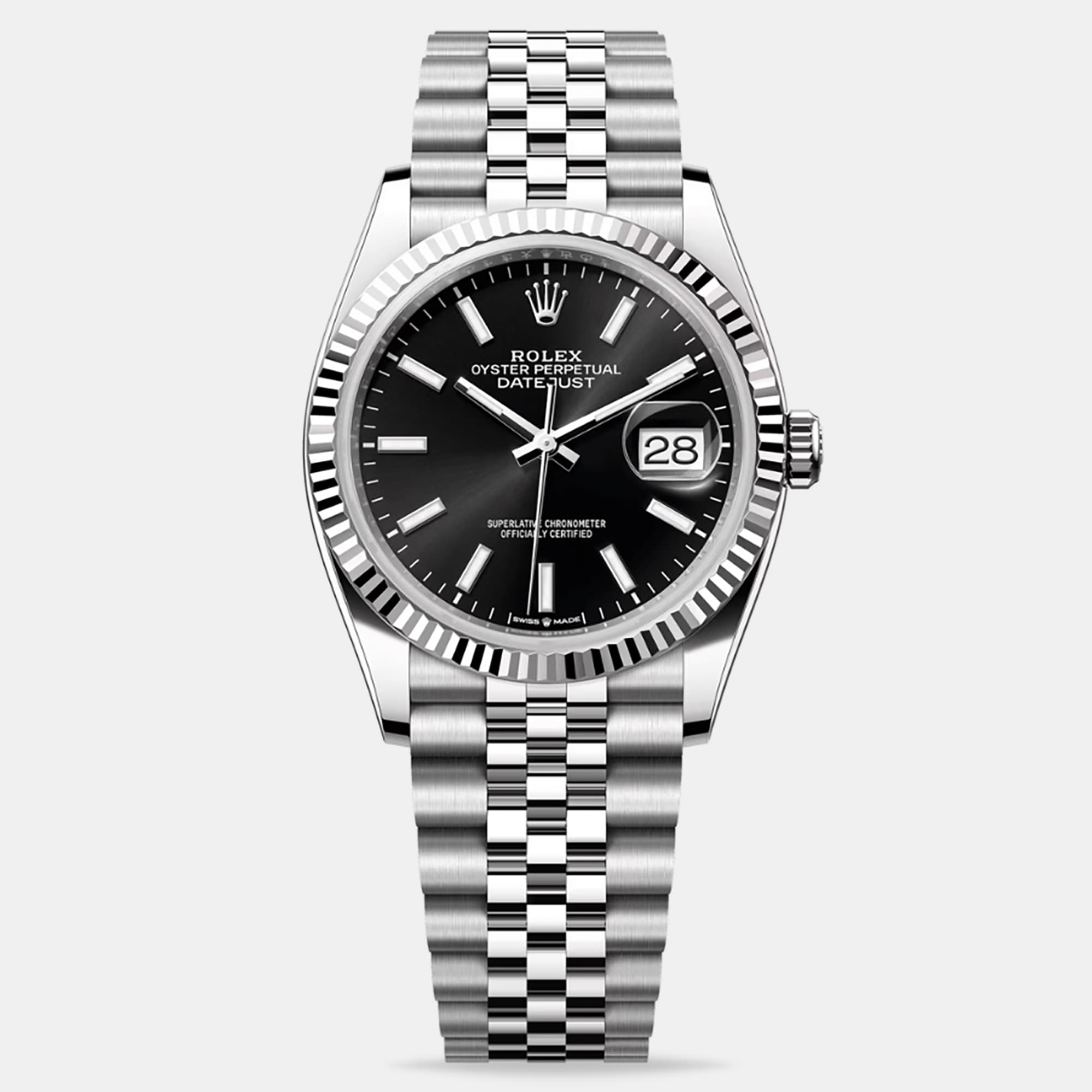 Rolex Datejust 126234-0015 Oystersteel White Gold Black Index Women's Wristwatch 36mm