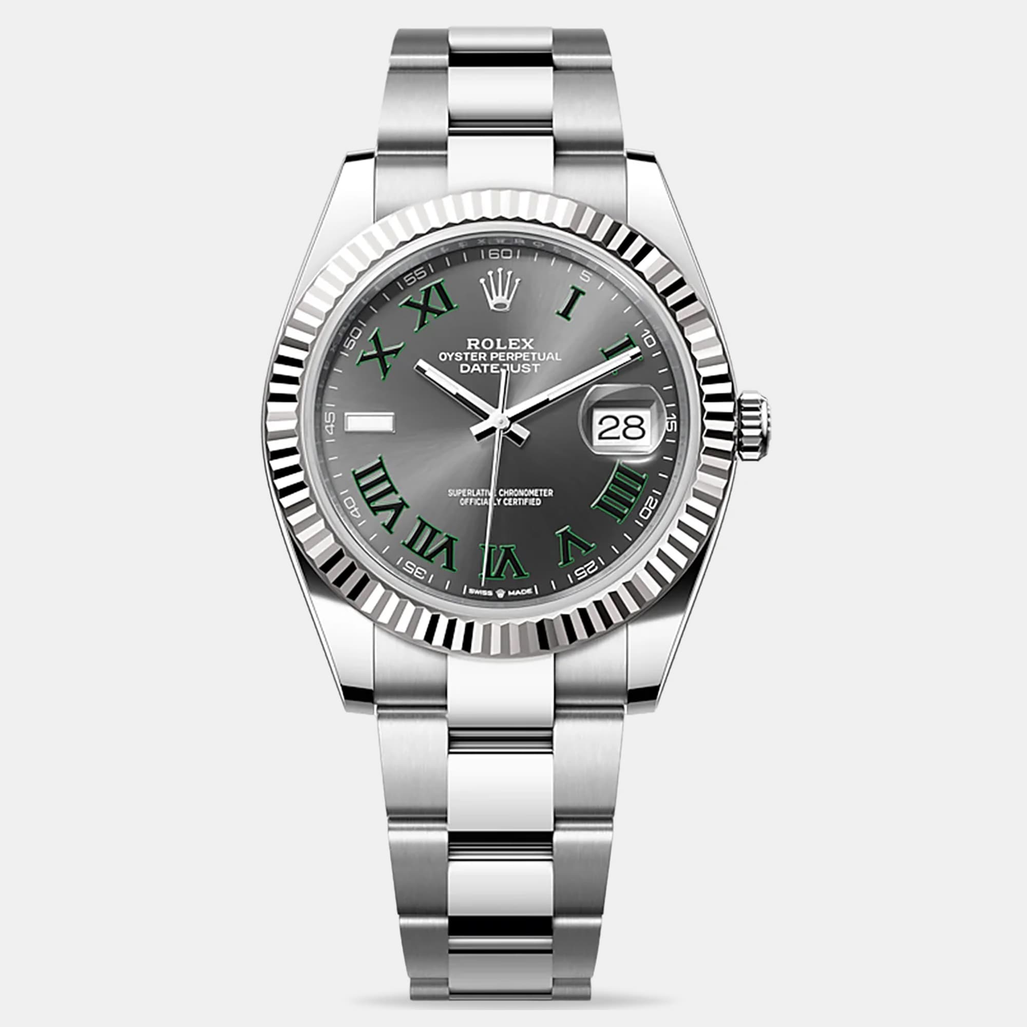 Rolex Datejust Wimbledon 126334-0021 Grey and Green Roman Oyster Men's Wristwatch 41mm