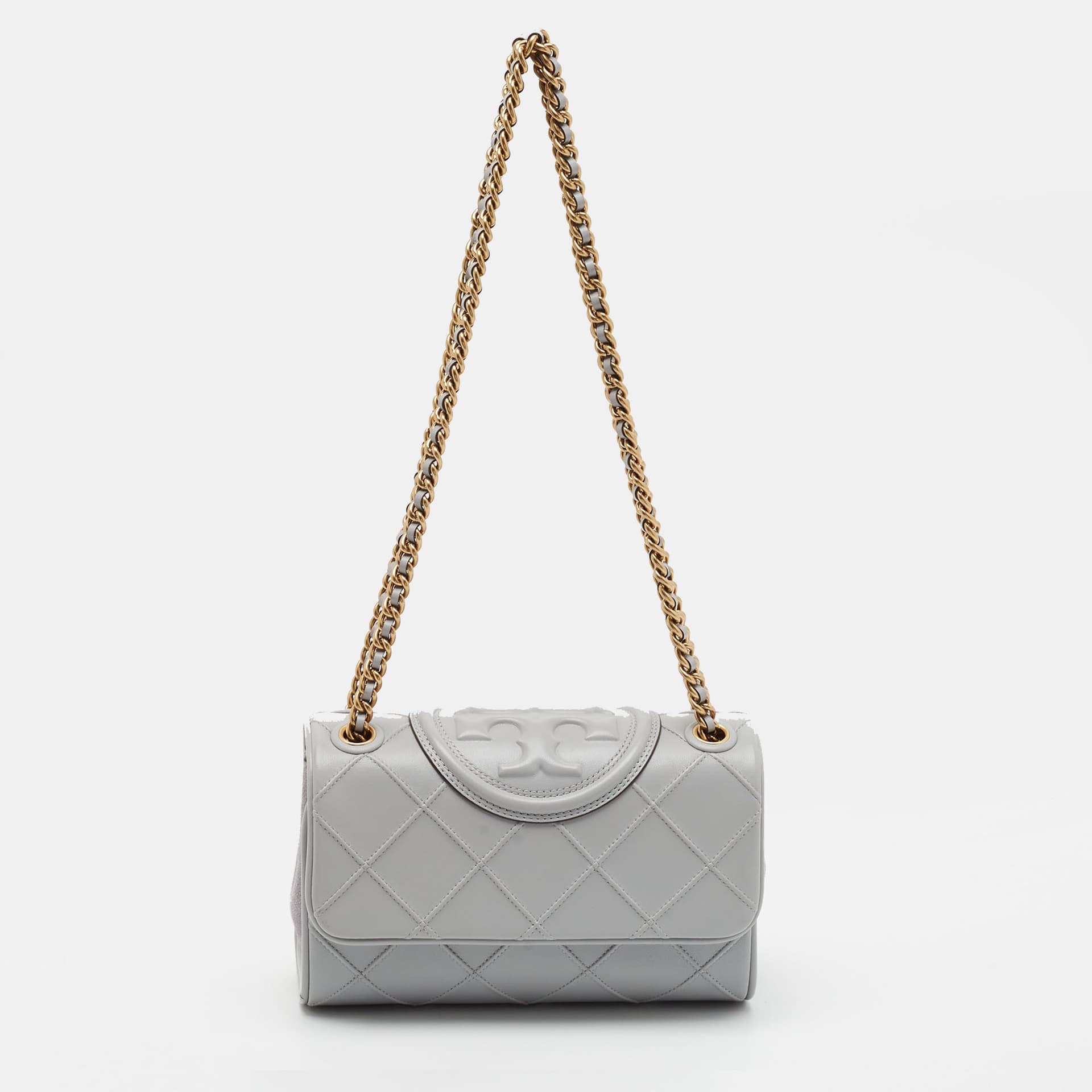 Tory Burch Fleming Soft Convertible Small Bay Grey Quilted Leather Shoulder Bag